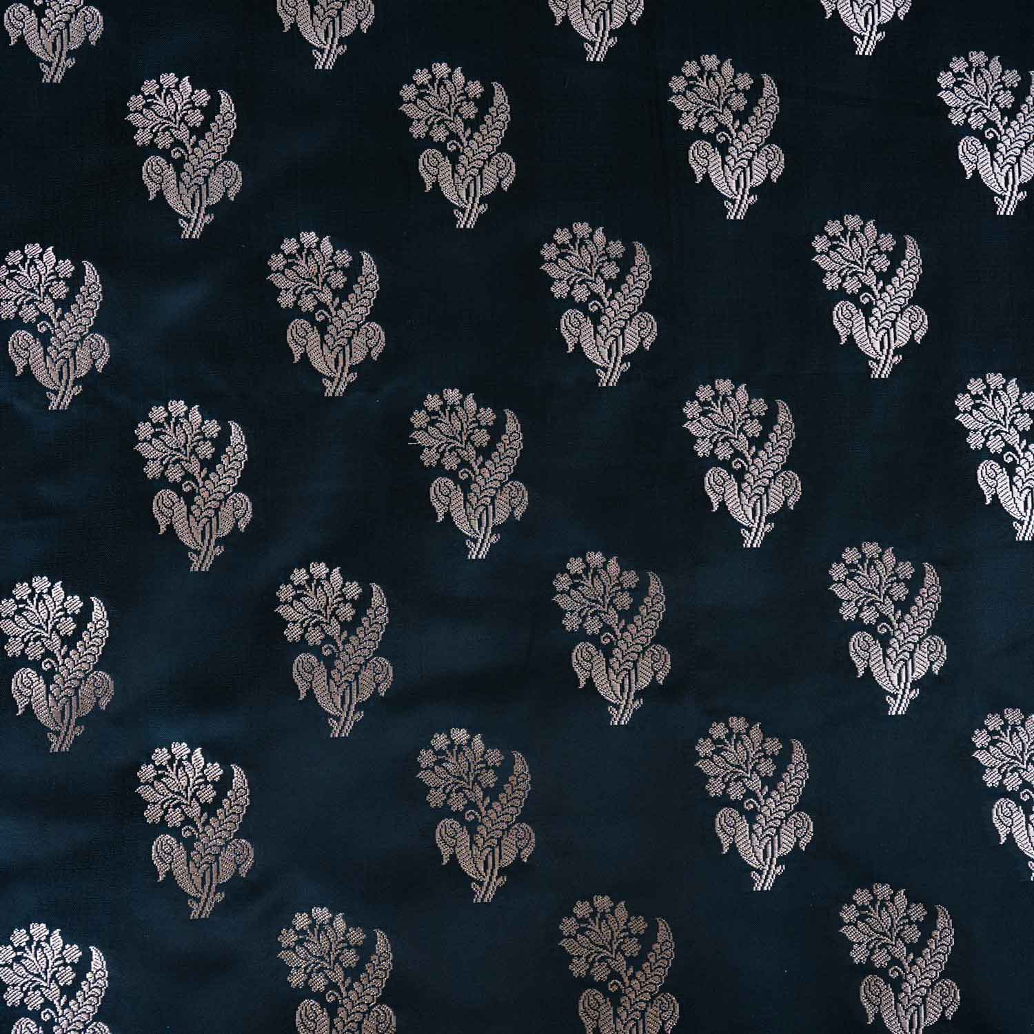 Teal Blue Saffron Silver Butti Brocade Fabric NH-28884 - Image 4