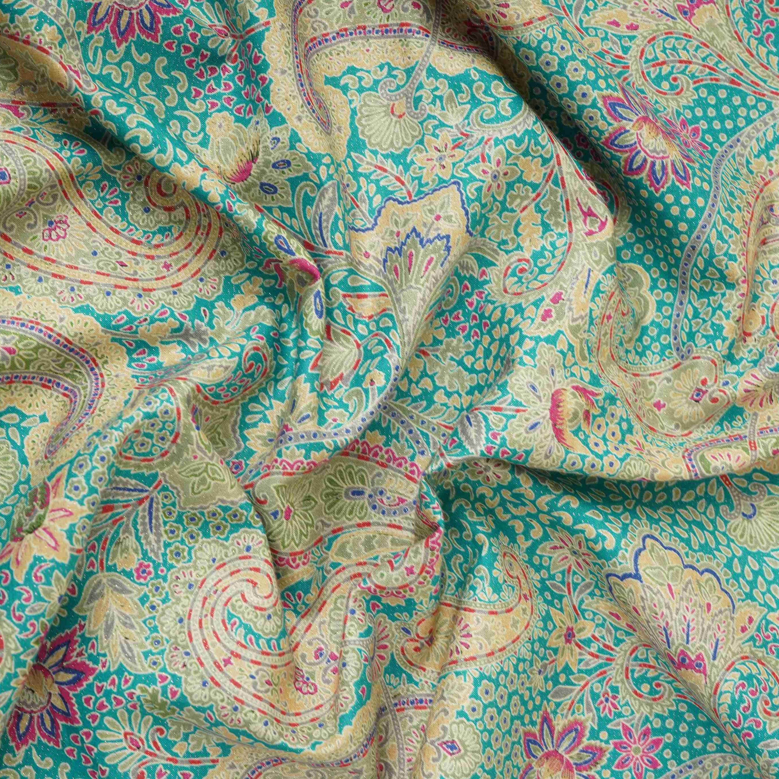 Teal Blue Shimmer Paisley print 60s Cotton Fabric PI-31878 - Image 2