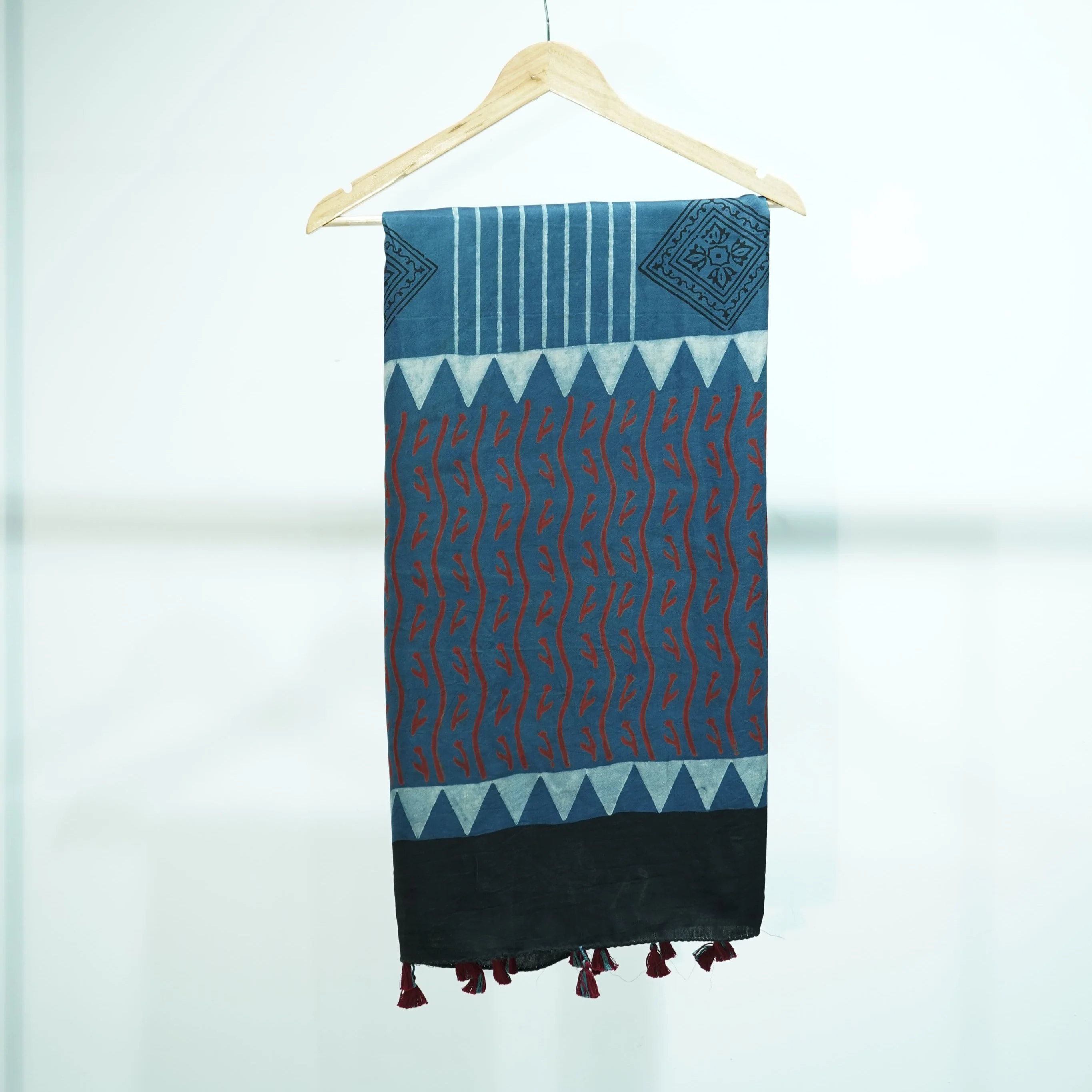 Teal Blue with Black Ajrakh print Modal Silk Kaftan EEG-31614 - Image 5