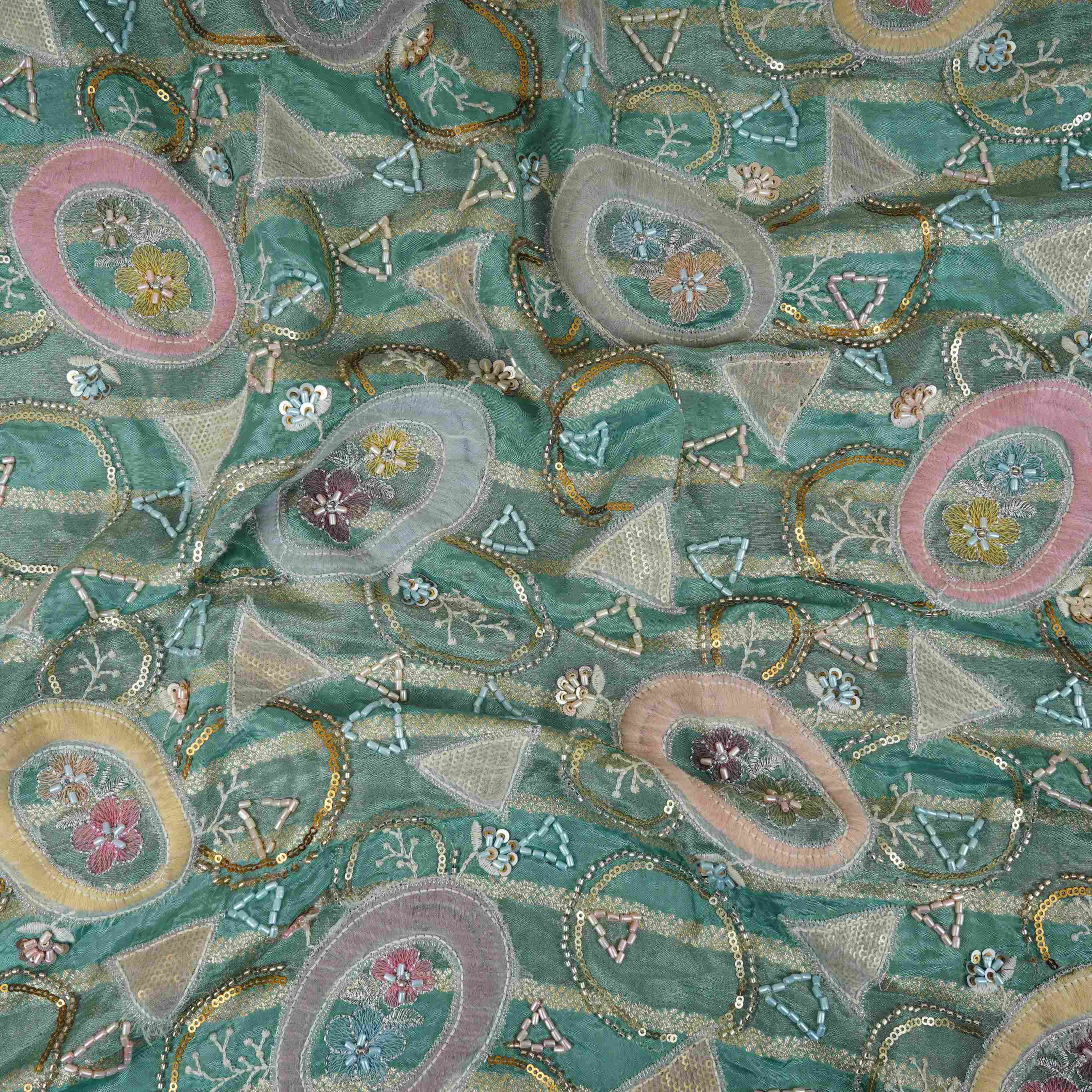 Teal Green Cutdana Premium Embroidery Tissue Fabric GTS-30042 - Image 2