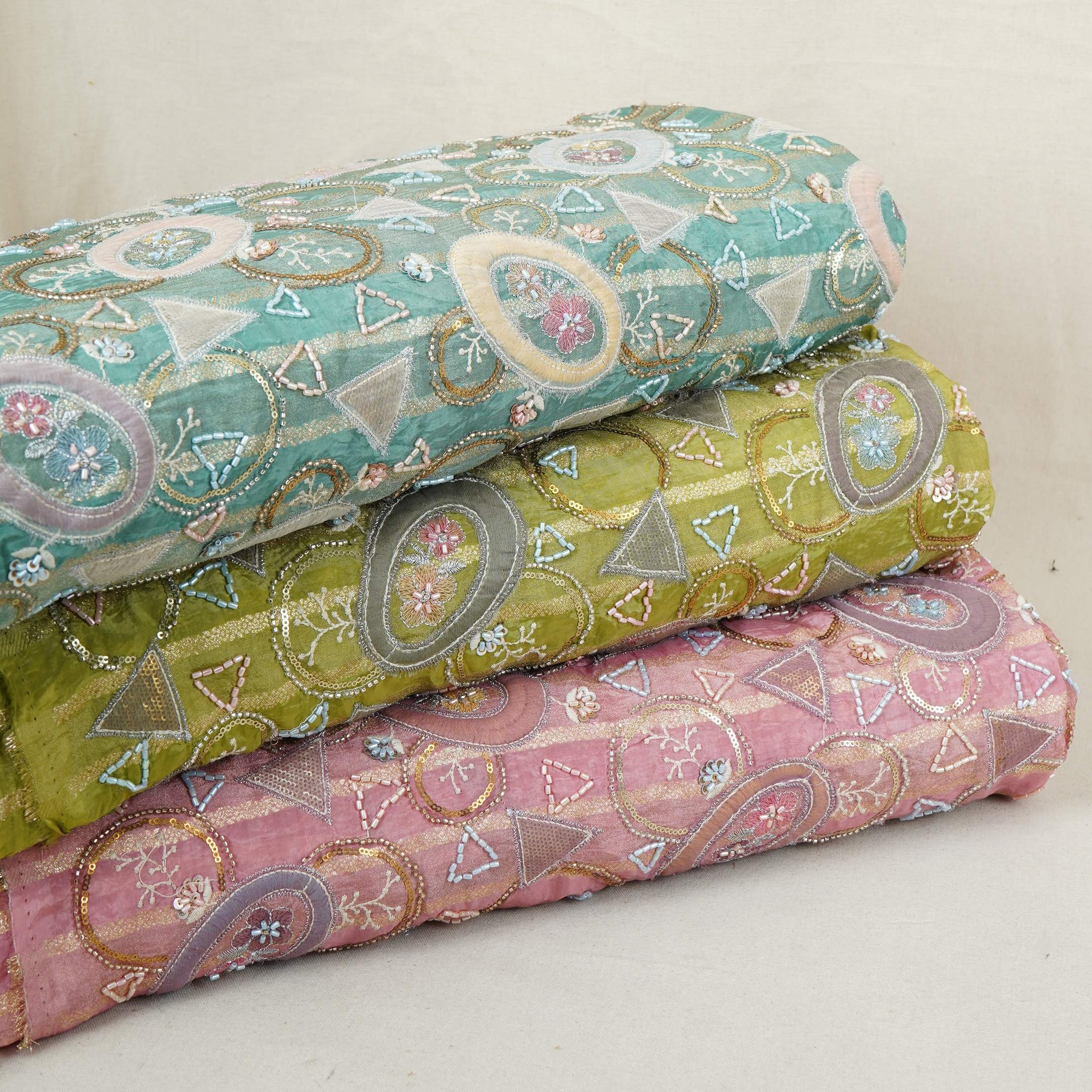 Teal Green Cutdana Premium Embroidery Tissue Fabric GTS-30042 - Image 5