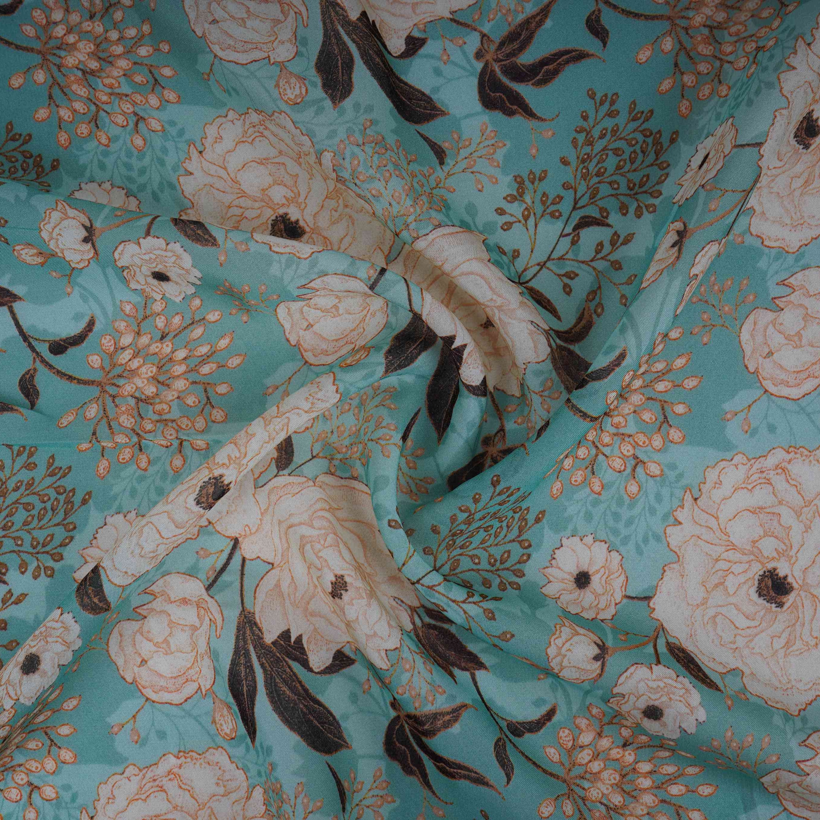 Teal Green Floral Print Organza Fabric MT-30672 - Image 3