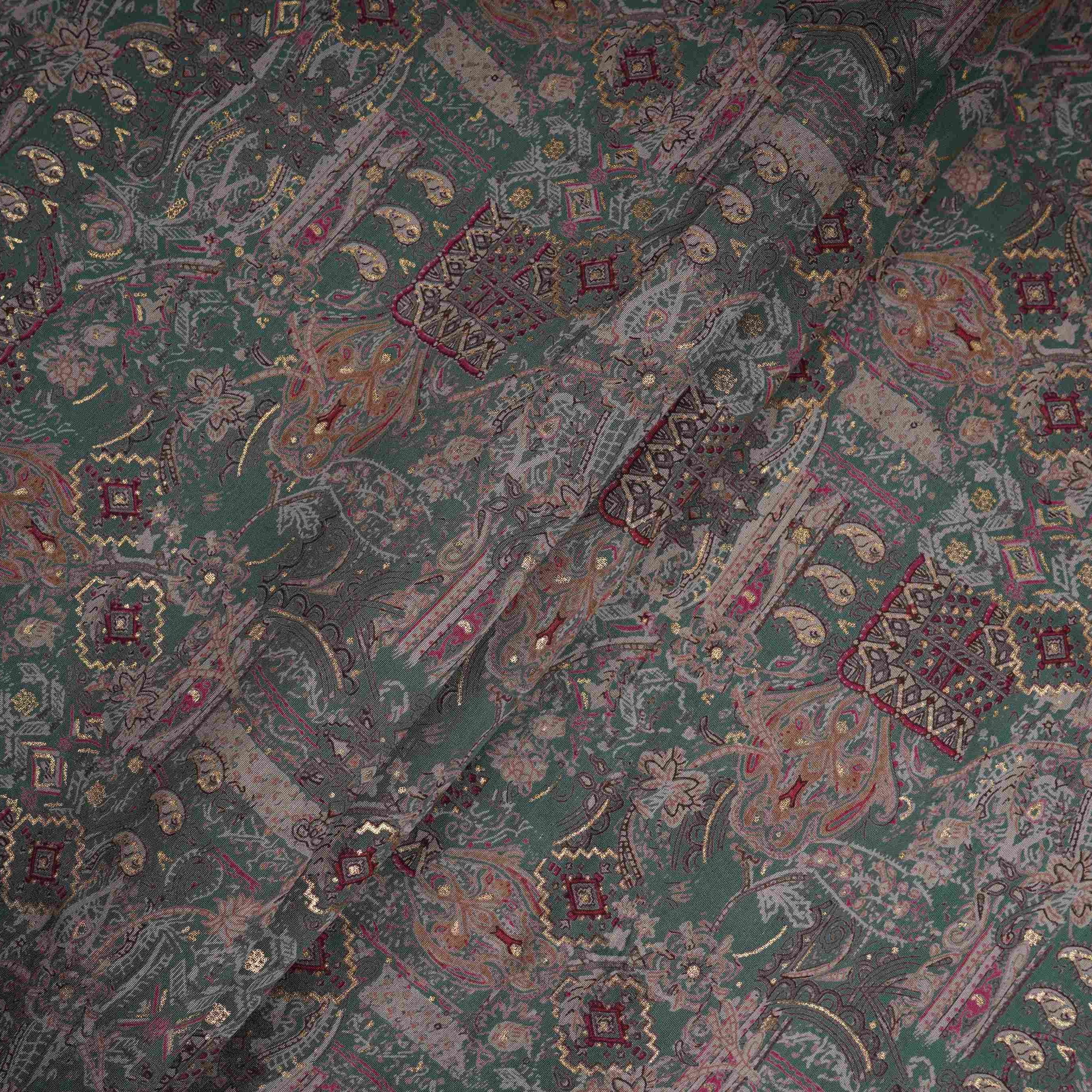 Teal Green Foil Traditional print Eri Cotton Fabric MTFG-31077 - Image 4