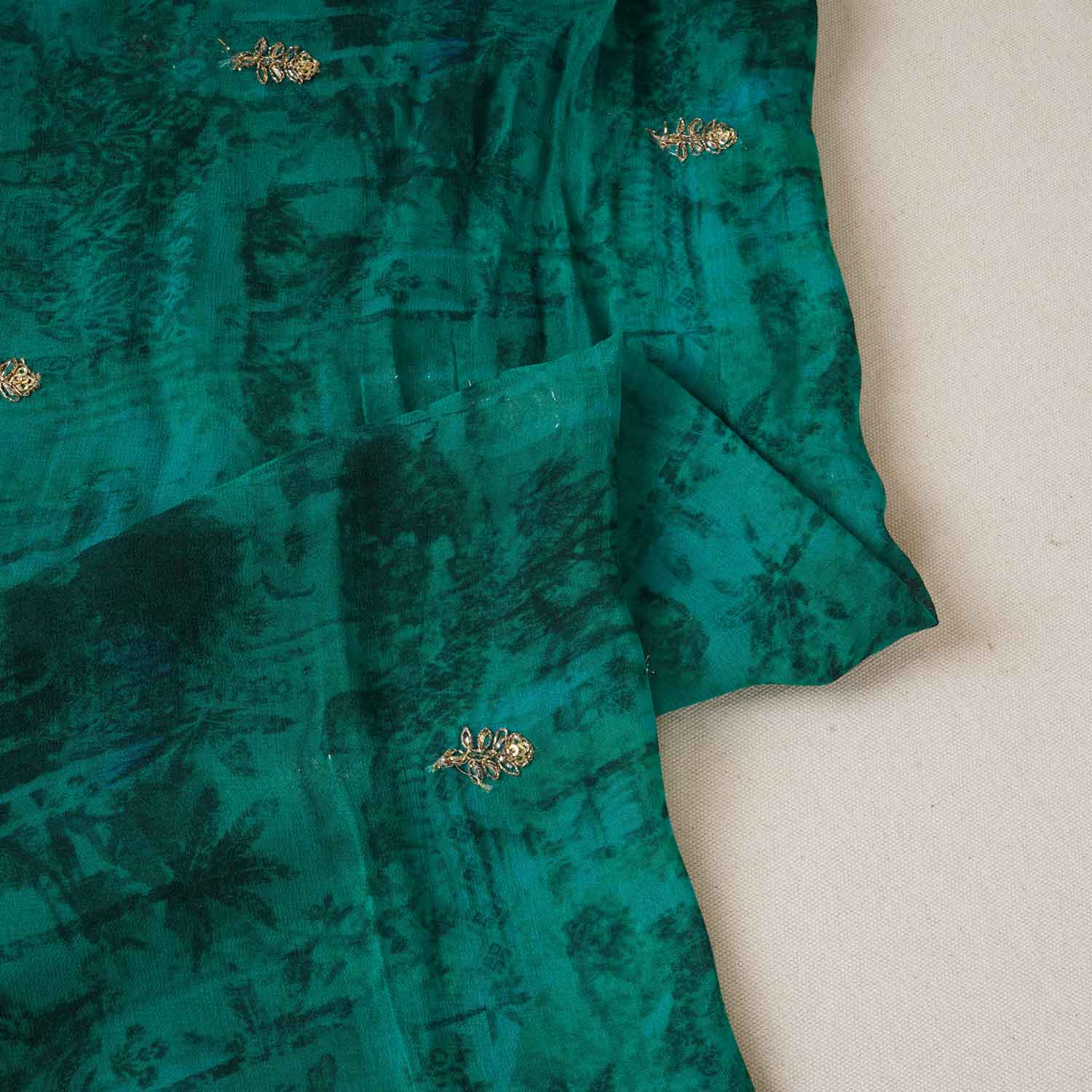 Teal Green Traditional Zari Embroidery Georgette Fabric SC-27905 - Image 2