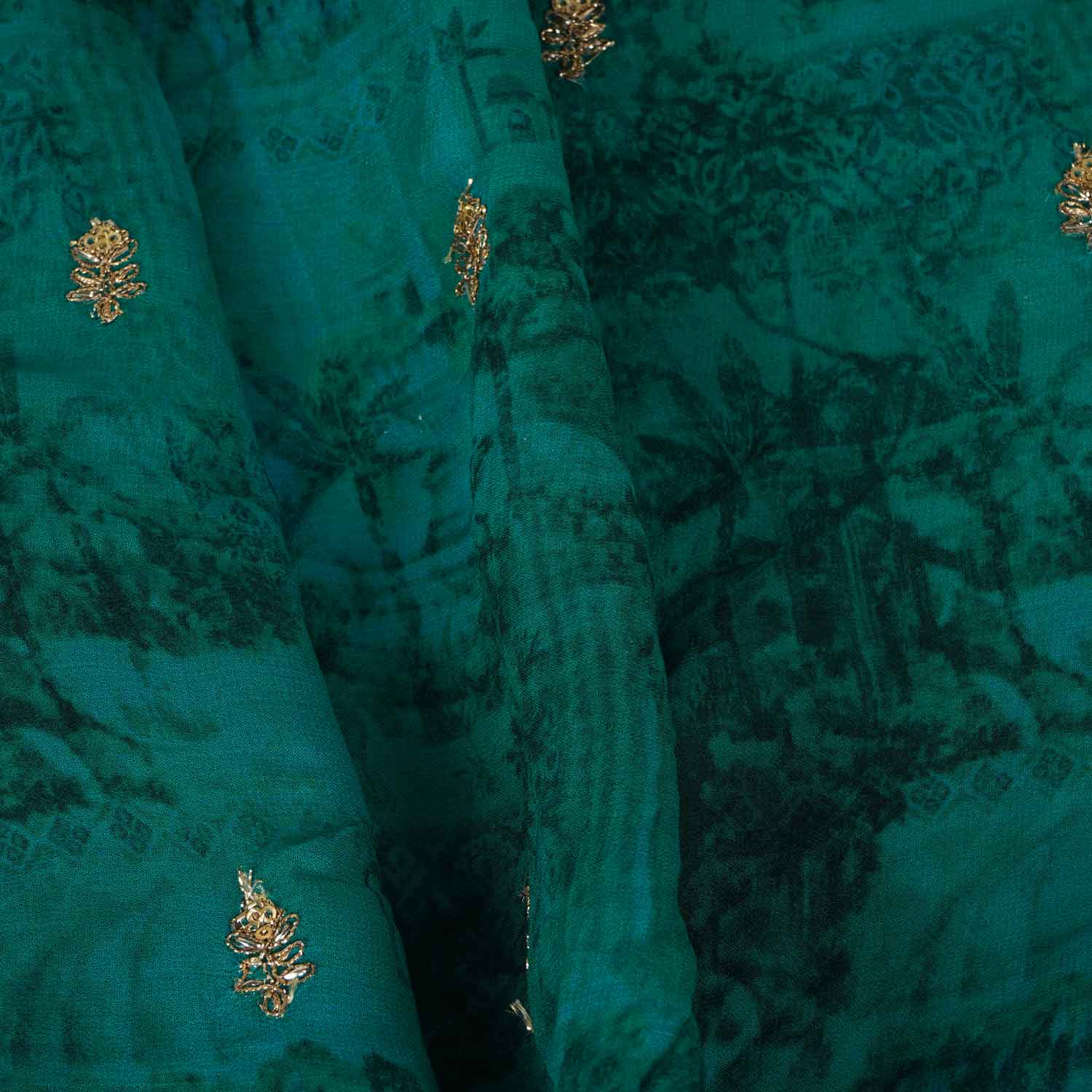 Teal Green Traditional Zari Embroidery Georgette Fabric SC-27905 - Image 3