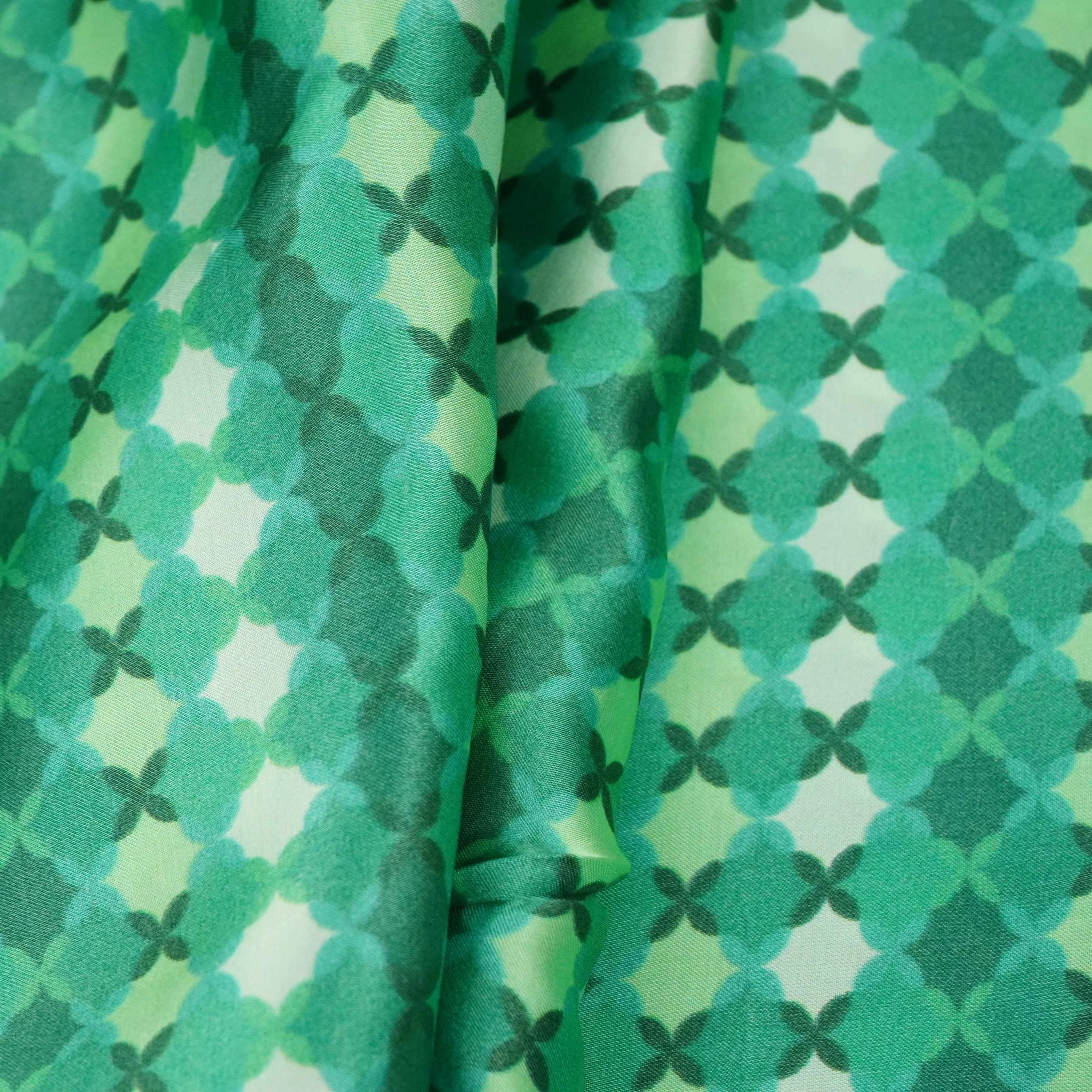 Teal Green with Dark Green Tropical stripes Bemberg Modal Silk Fabric KTP-31420 - Image 3