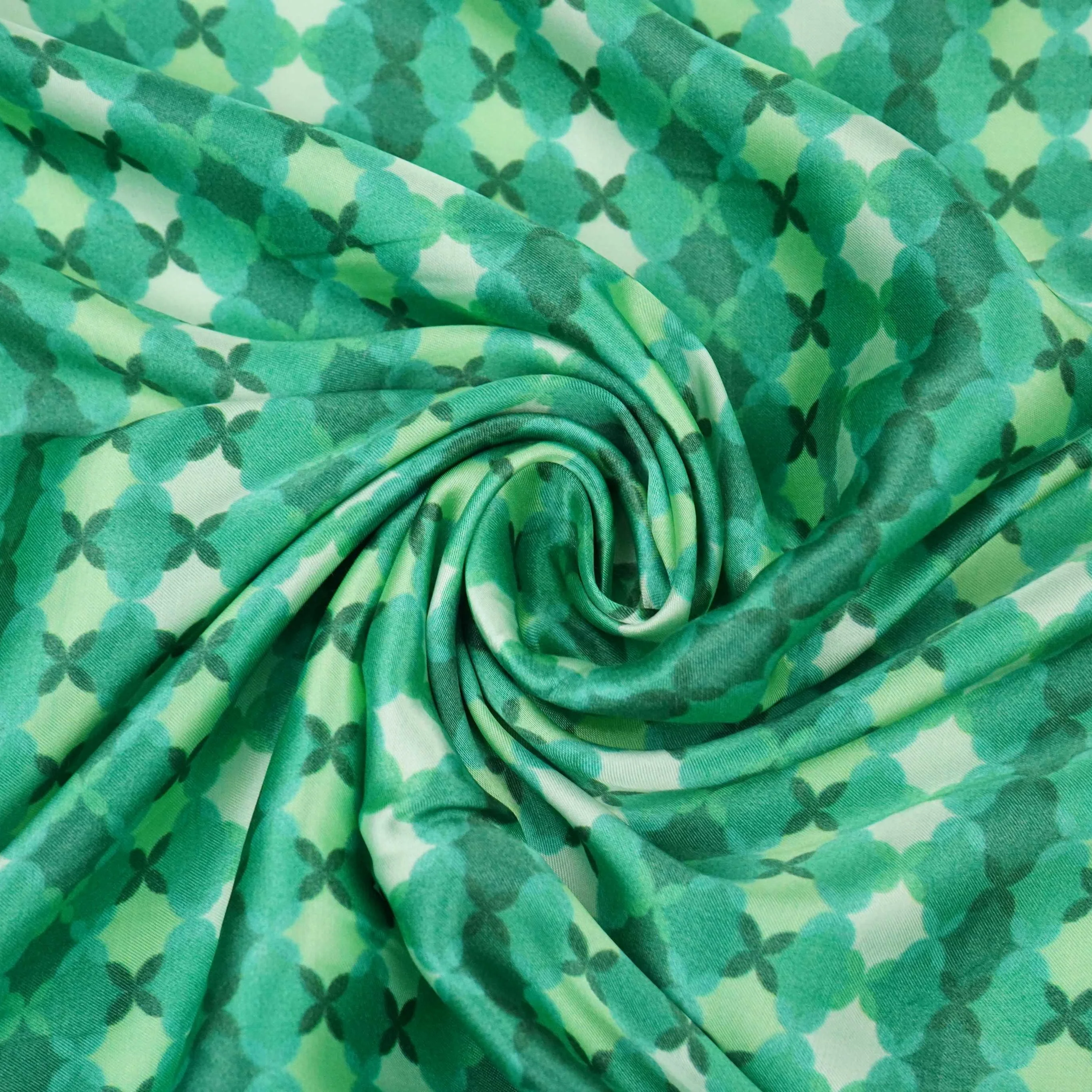 Teal Green with Dark Green Tropical stripes Bemberg Modal Silk Fabric KTP-31420 - Image 4