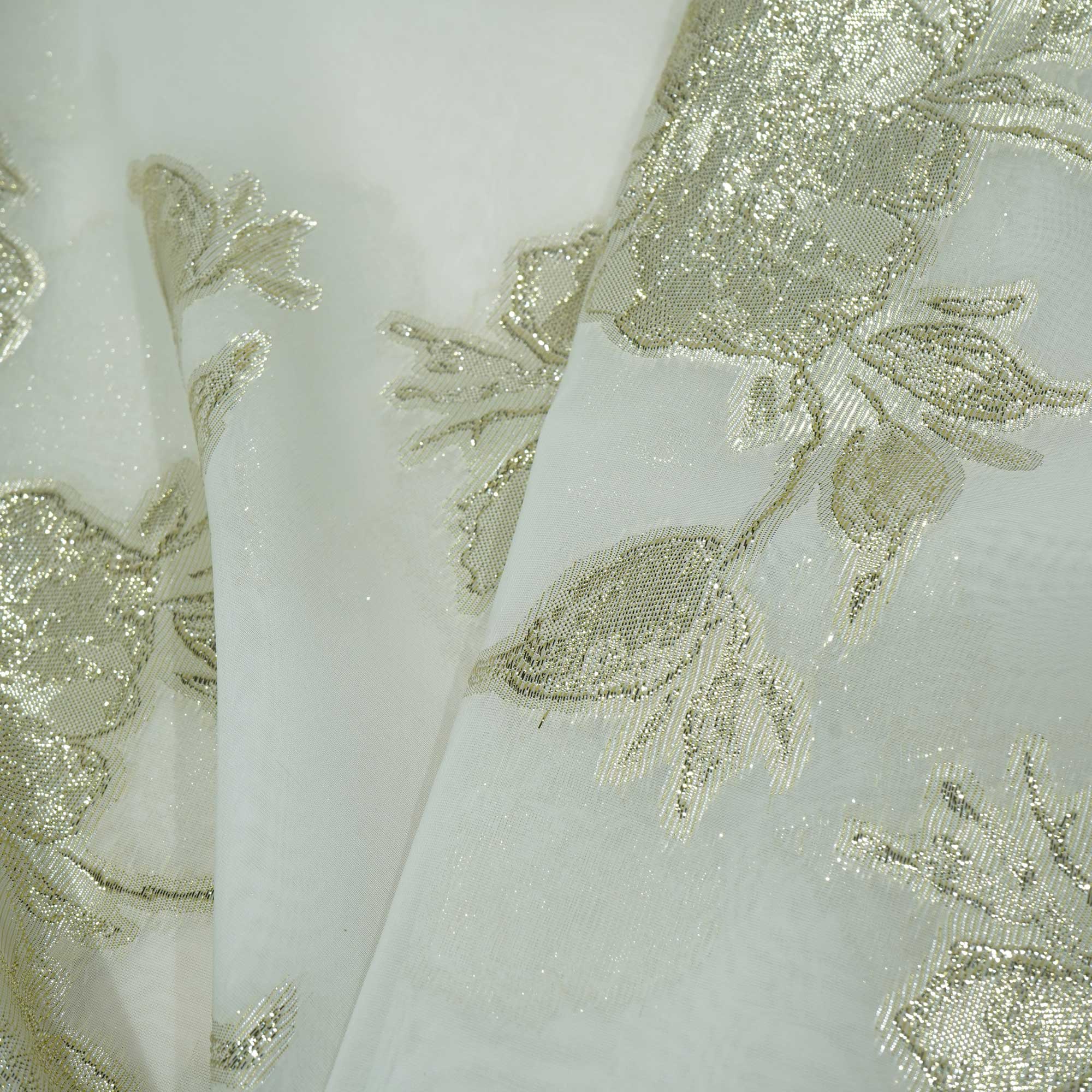 White & Golden Floral With Lurex Organza Jacquard OE-12415 - Image 3