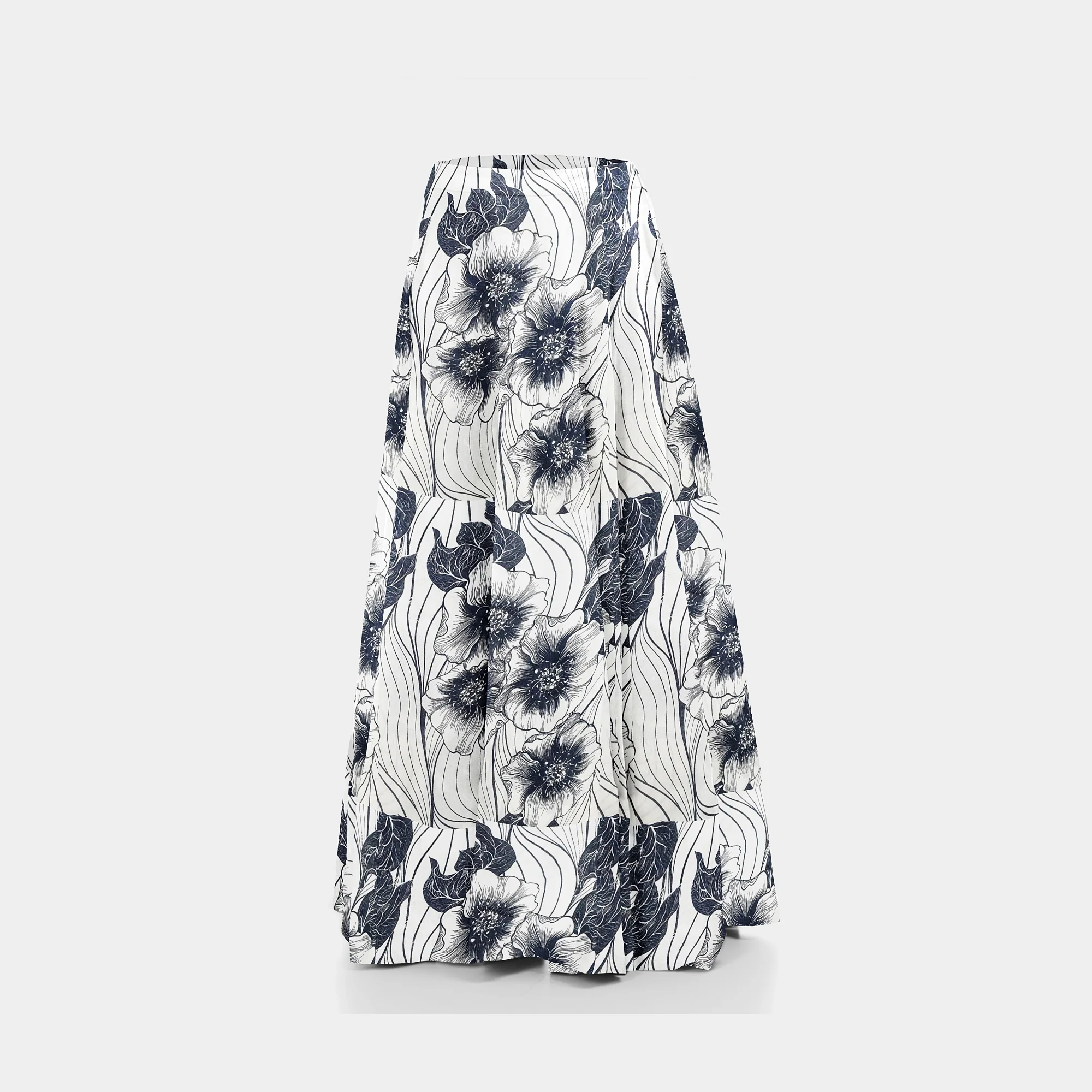 White Black Floral Print Semi Viscose Fabric - Image 5