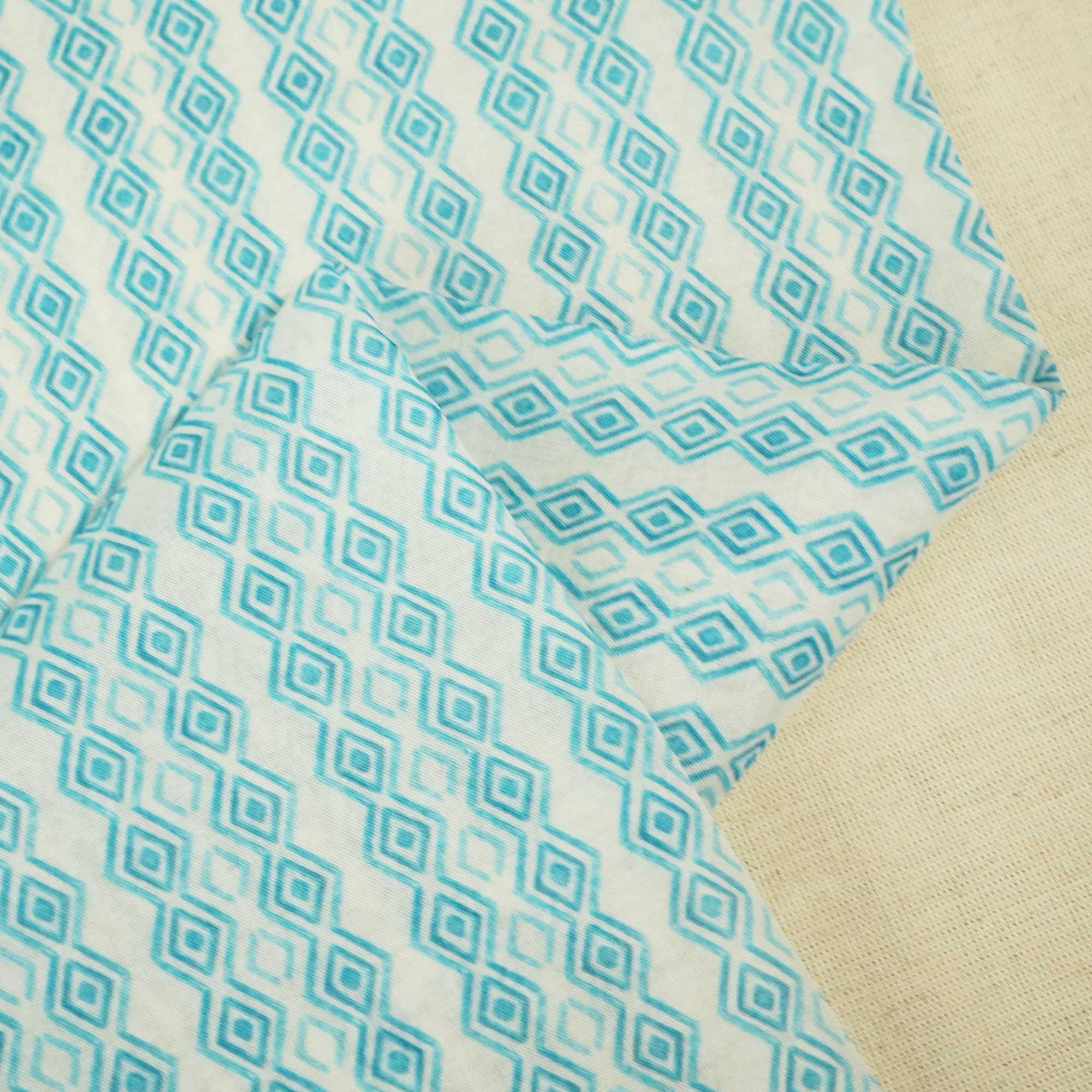White & Blue Geometrical Print Chanderi Fabric GT-25347 - Image 2