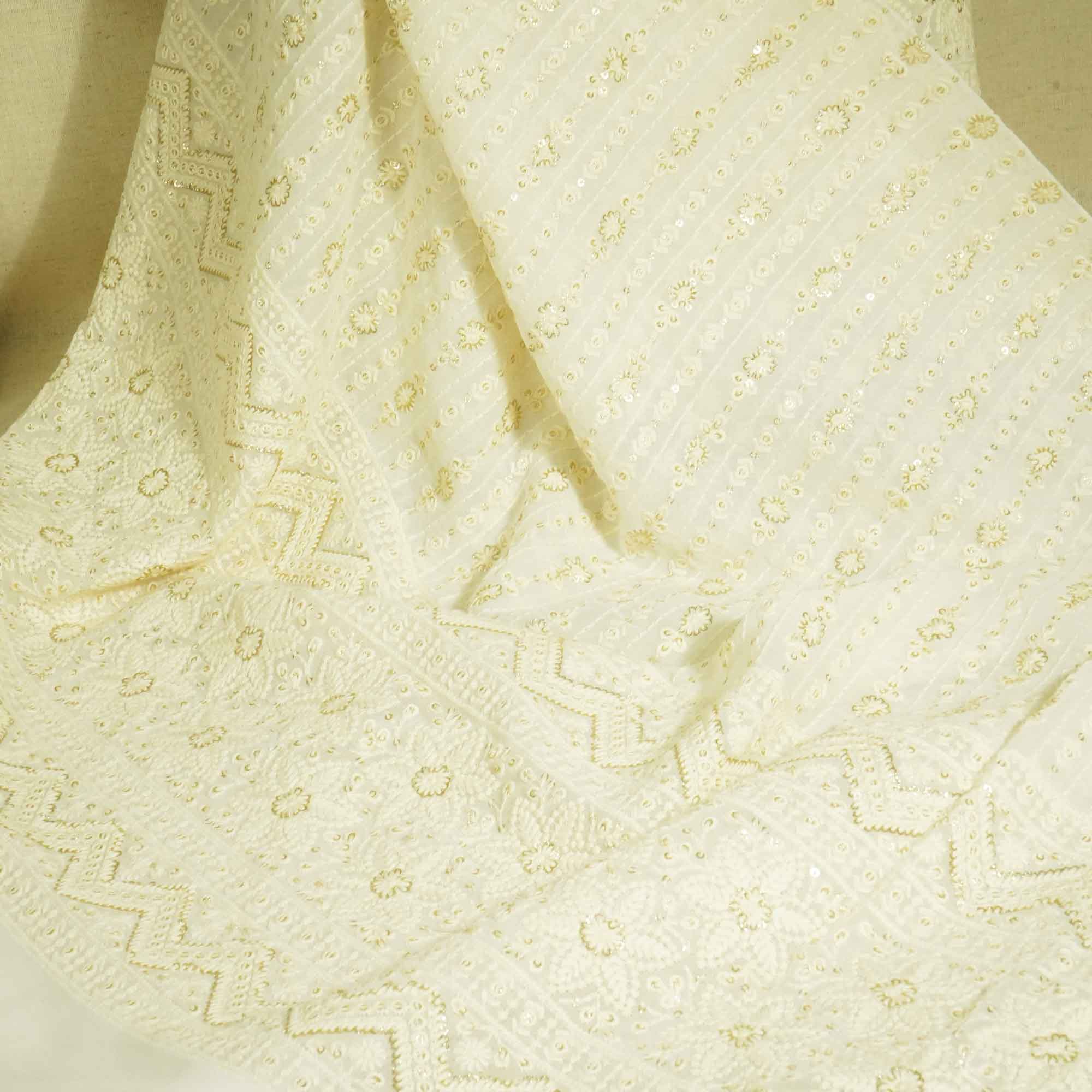 White Chikankari Thread Embroidery Dyeable Georgette Fabric 440 AF-19692 - Image 2