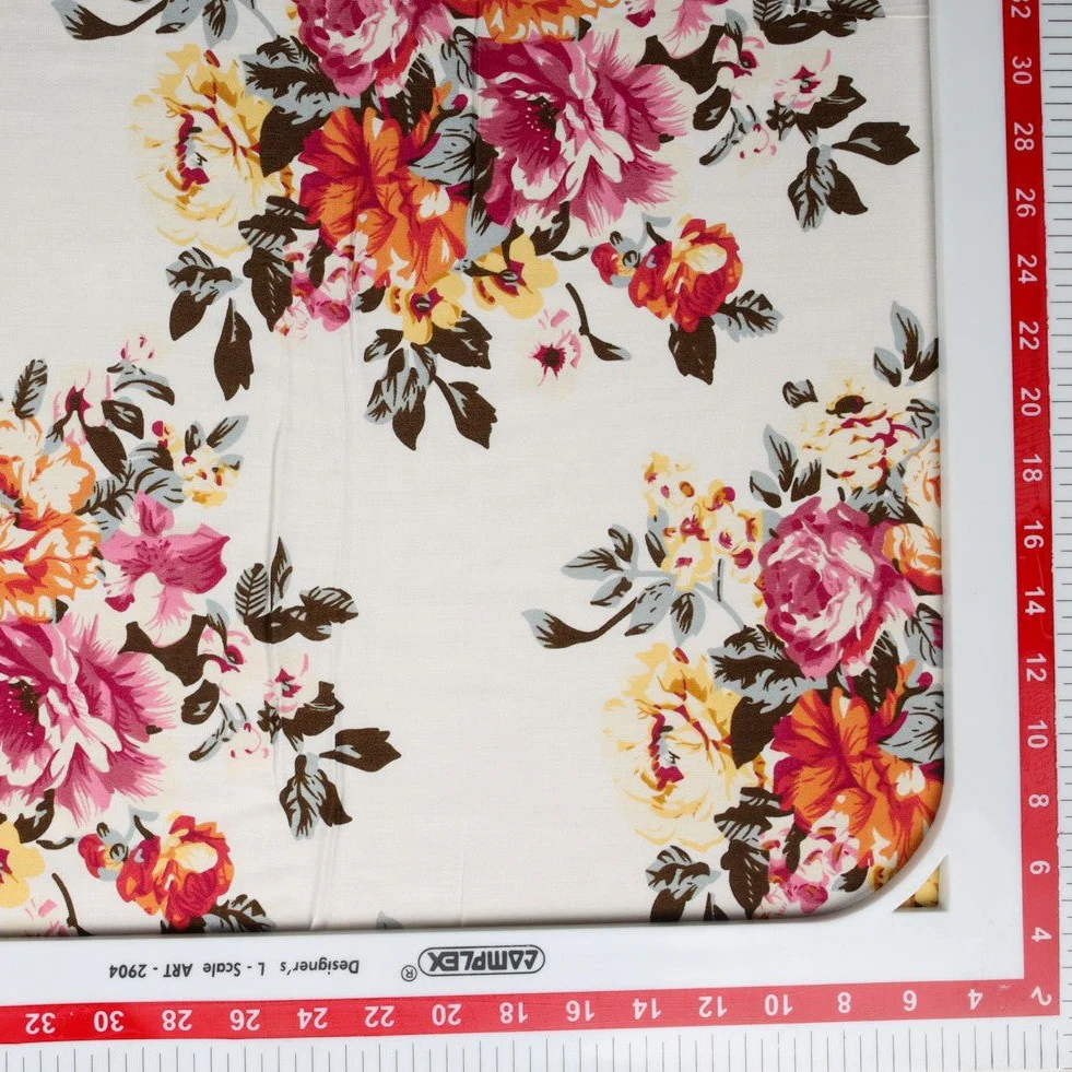White Floral Print Rayon Fabric , Plain Weave 56 Inches , TU 4019-3 - Image 3