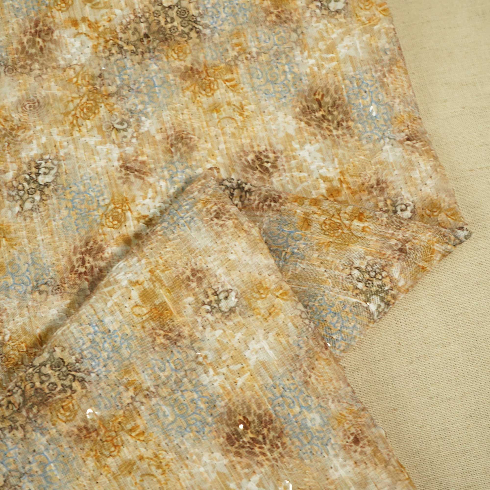 White Cream Abstract Thread Sequins Embroidery Cotton KT-17131 - Image 2