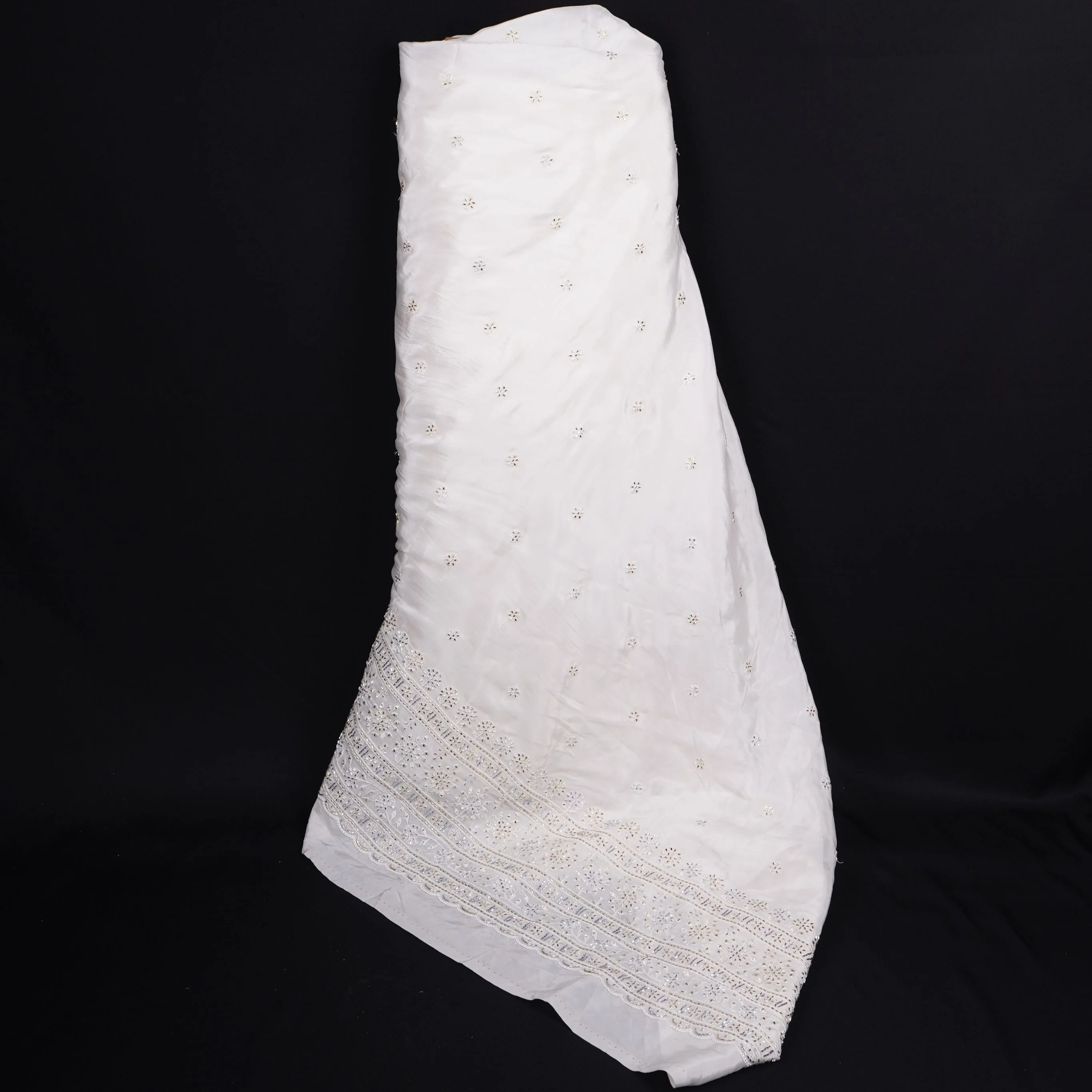 White Cutdana embroidery Crepe Fabric VFS-31701