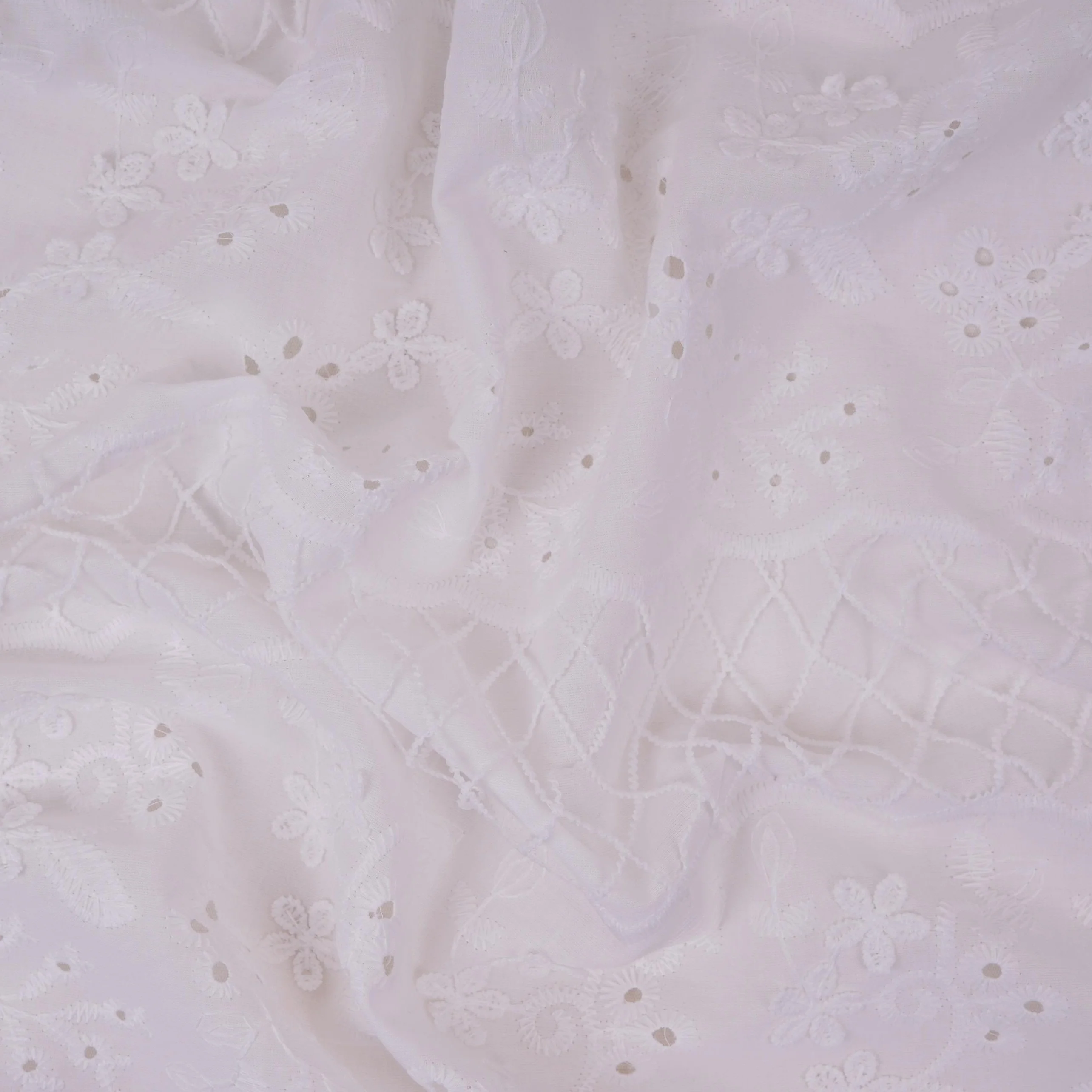 White Dyeable 3D Floral With Border Embroidery Cotton Tencel Schiffli Fabric LI-32340 - Image 3