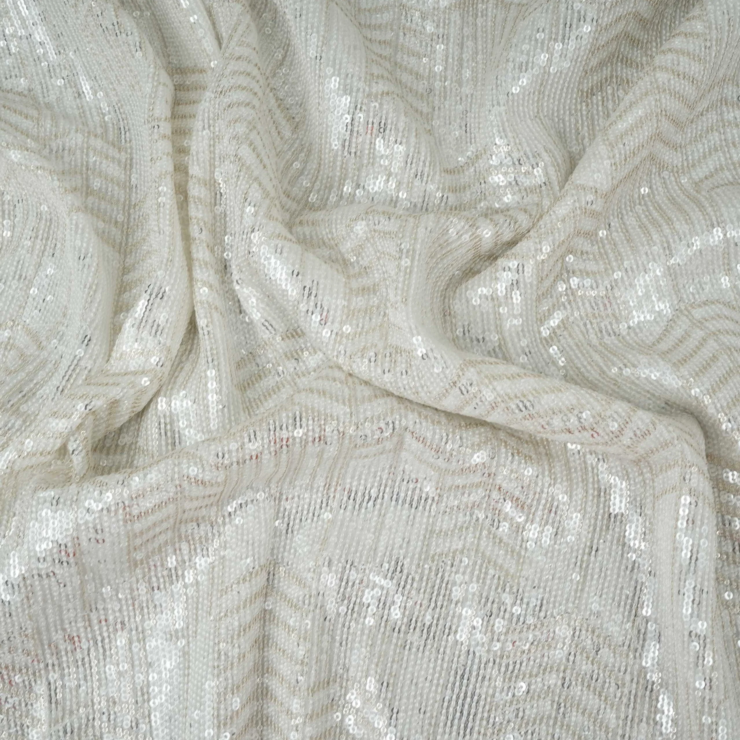 White Dyeable Chevron Sequins Embroidery Georgette Fabric DR-32401 - Image 3