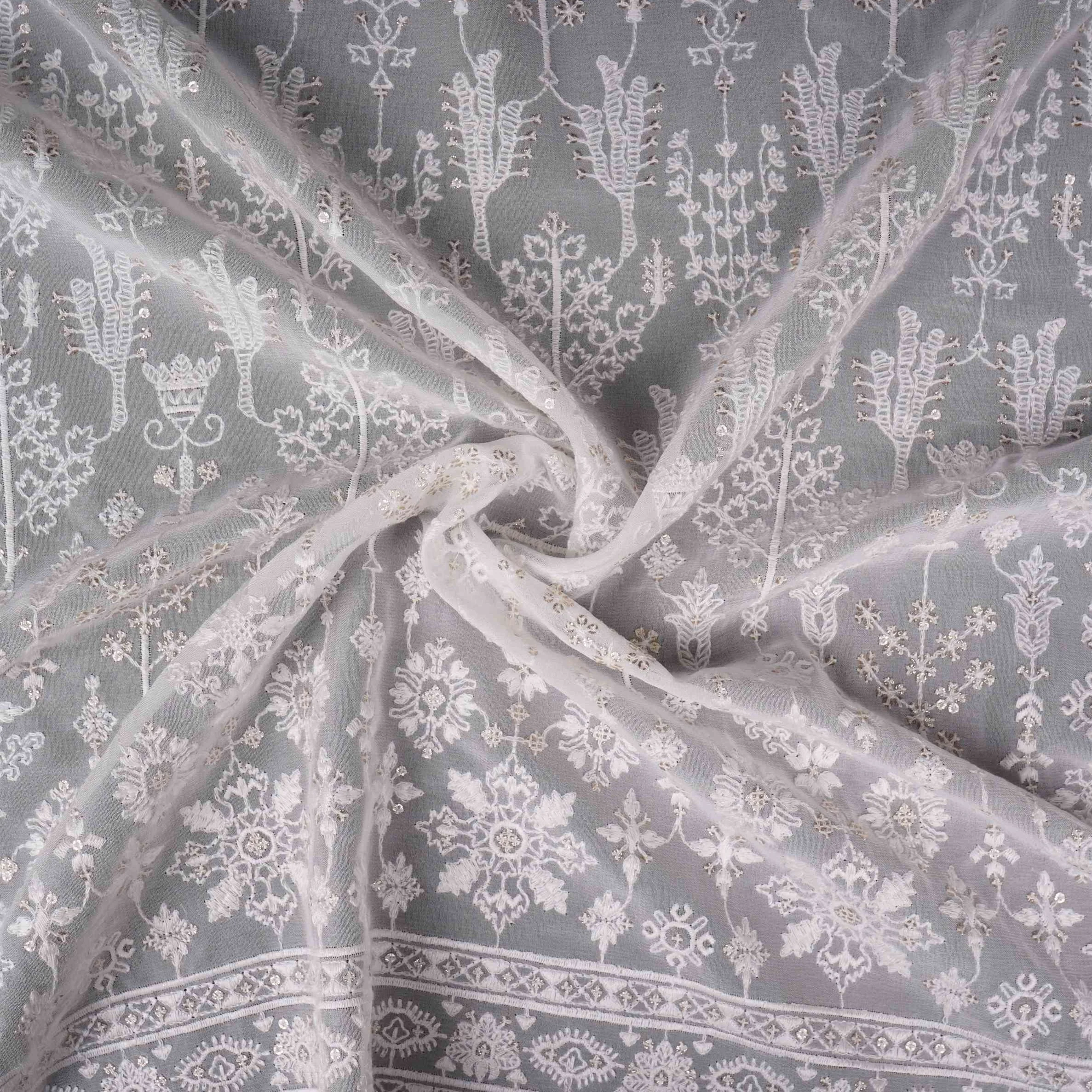 White Dyeable Chikankari embroidery Georgette Fabric VFS-31699 - Image 4
