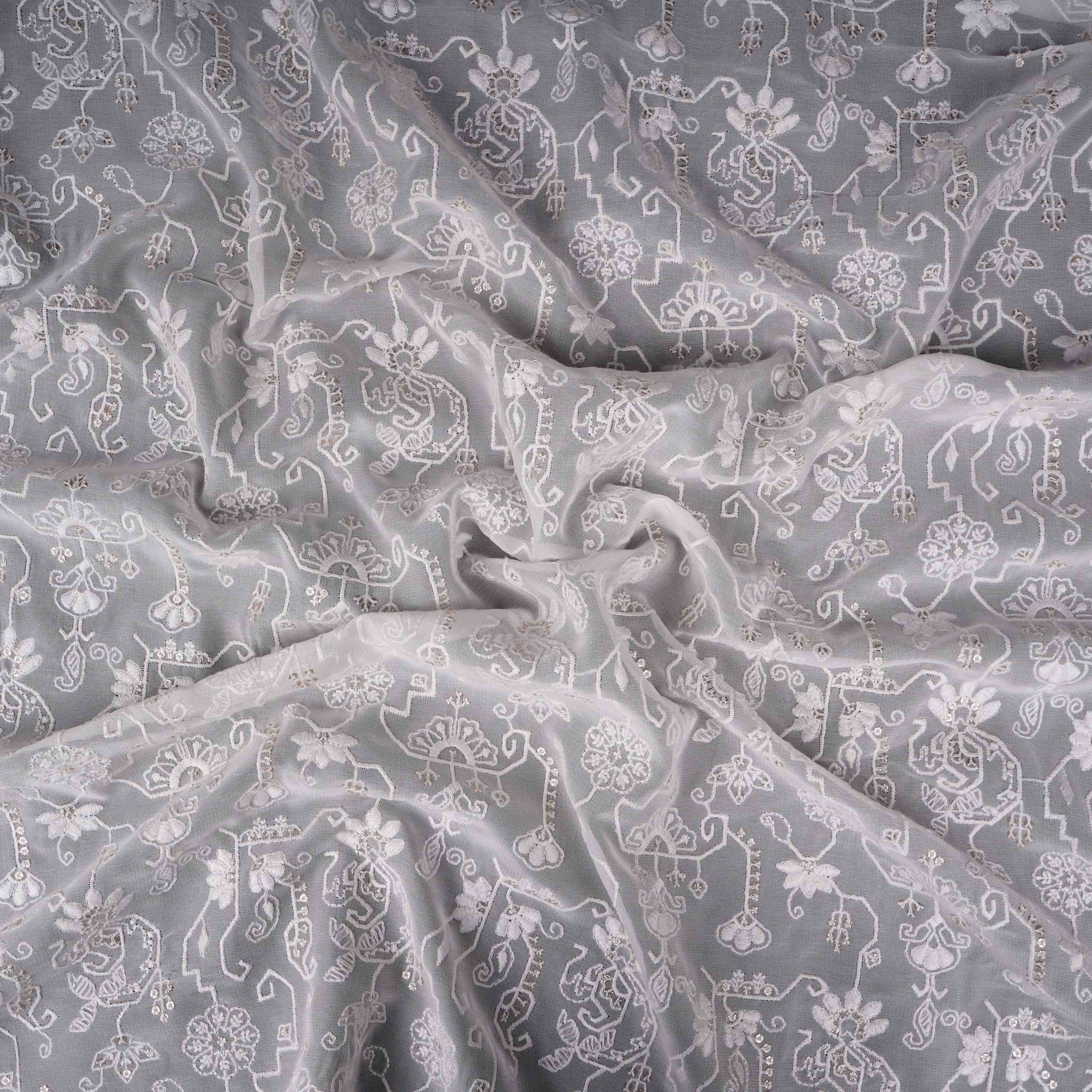 White Dyeable Chikankari Georgette Fabric VFS-31698 - Image 3