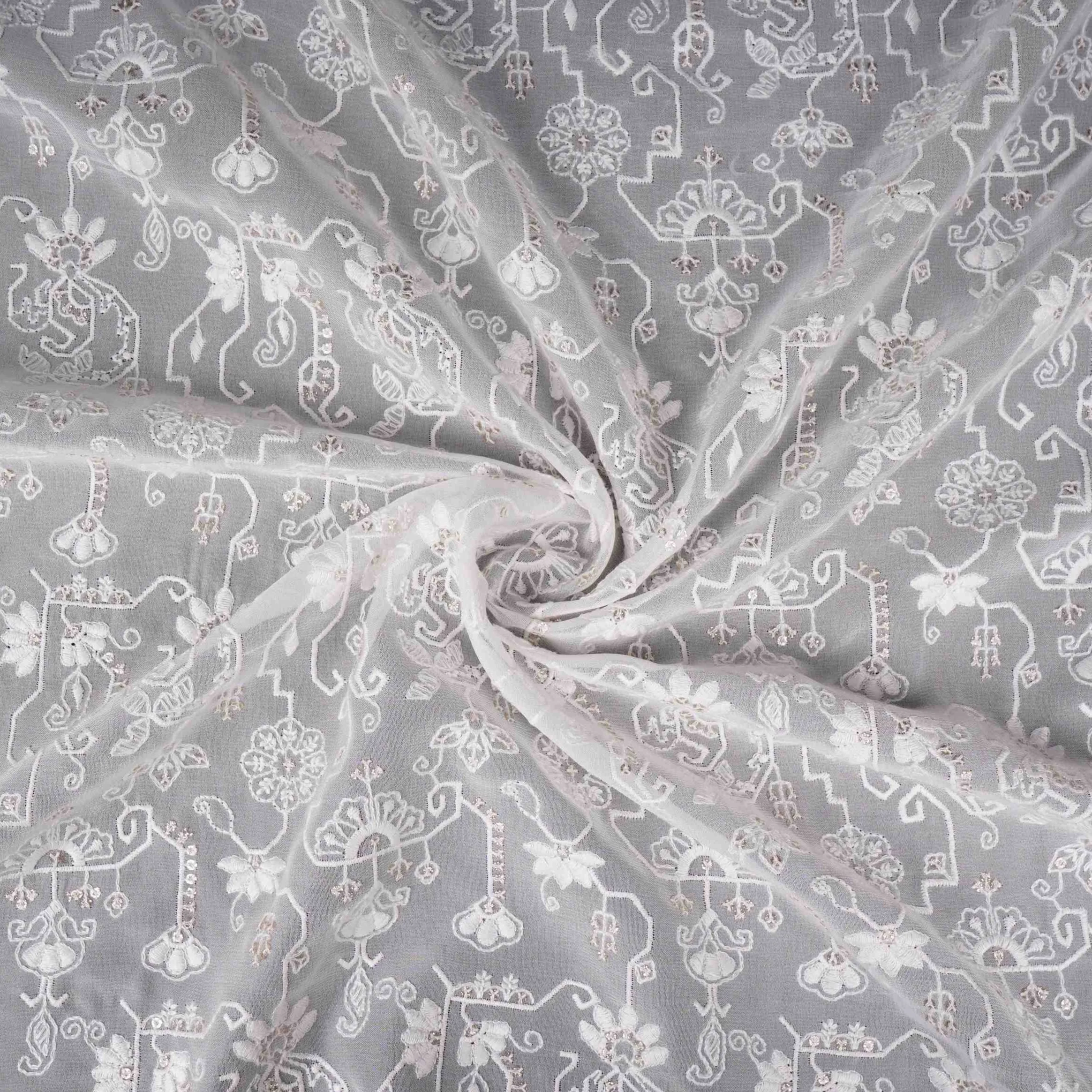 White Dyeable Chikankari Georgette Fabric VFS-31698 - Image 4