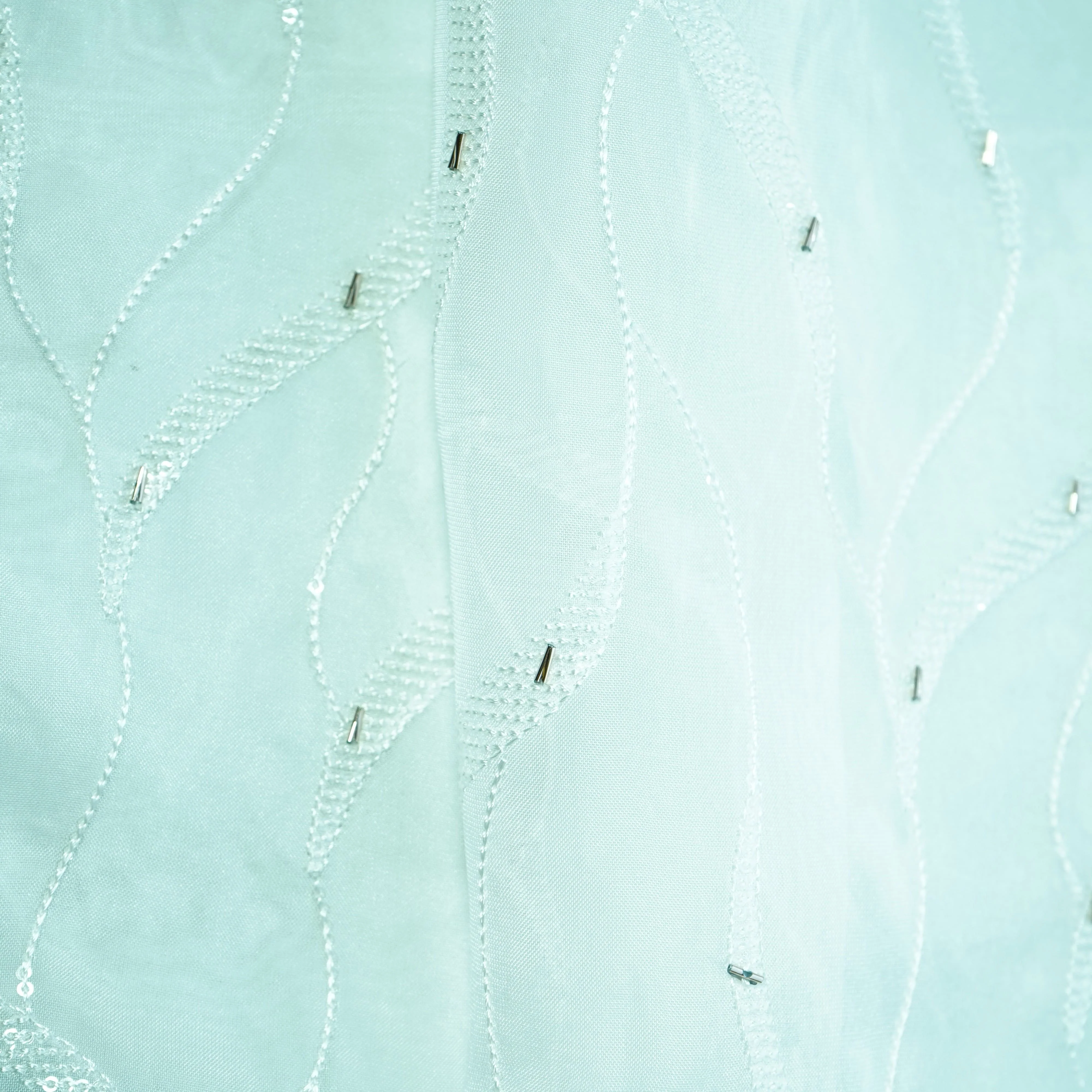 White Dyeable Cutdana Embroidery Organza Fabric - Image 2