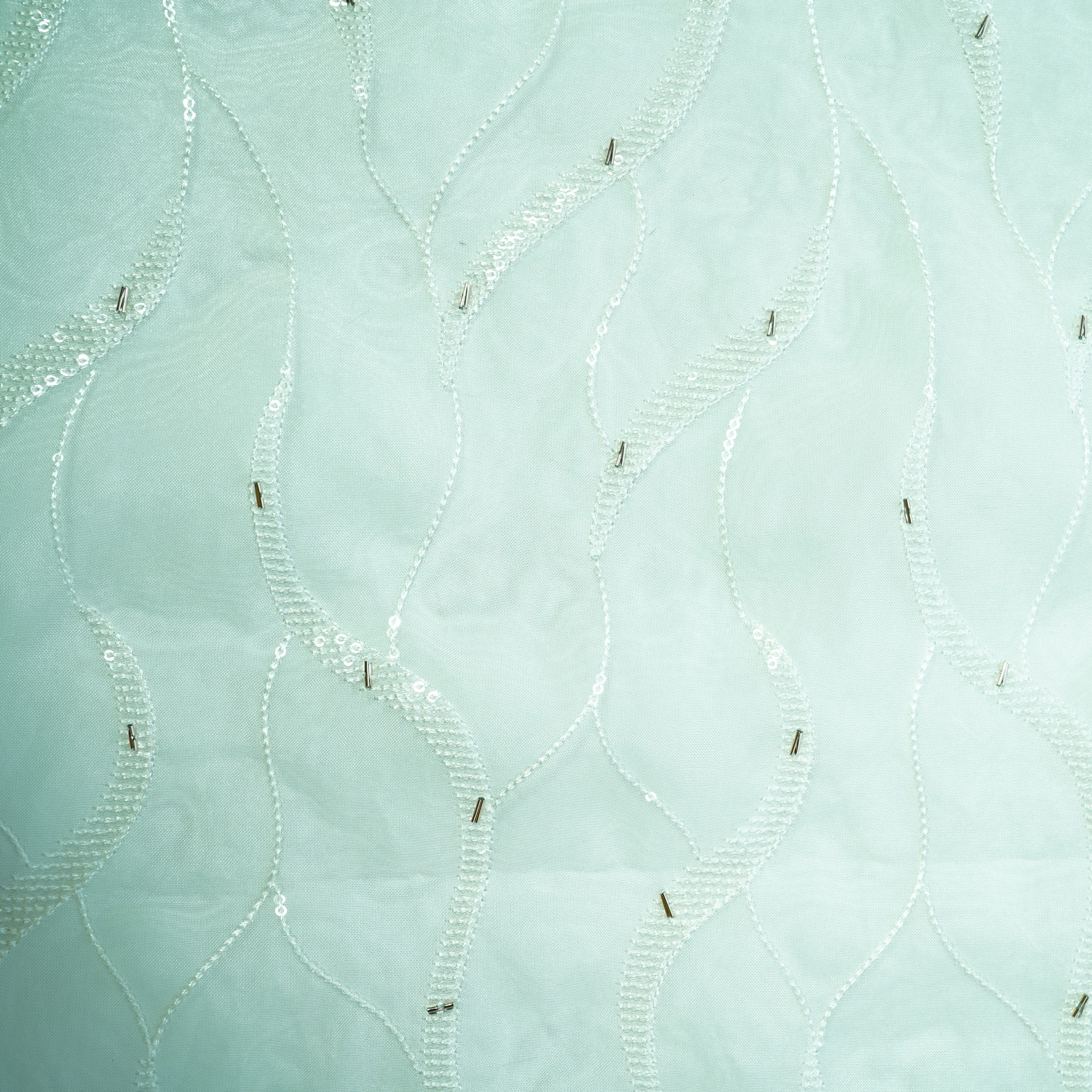 White Dyeable Cutdana Embroidery Organza Fabric - Image 3