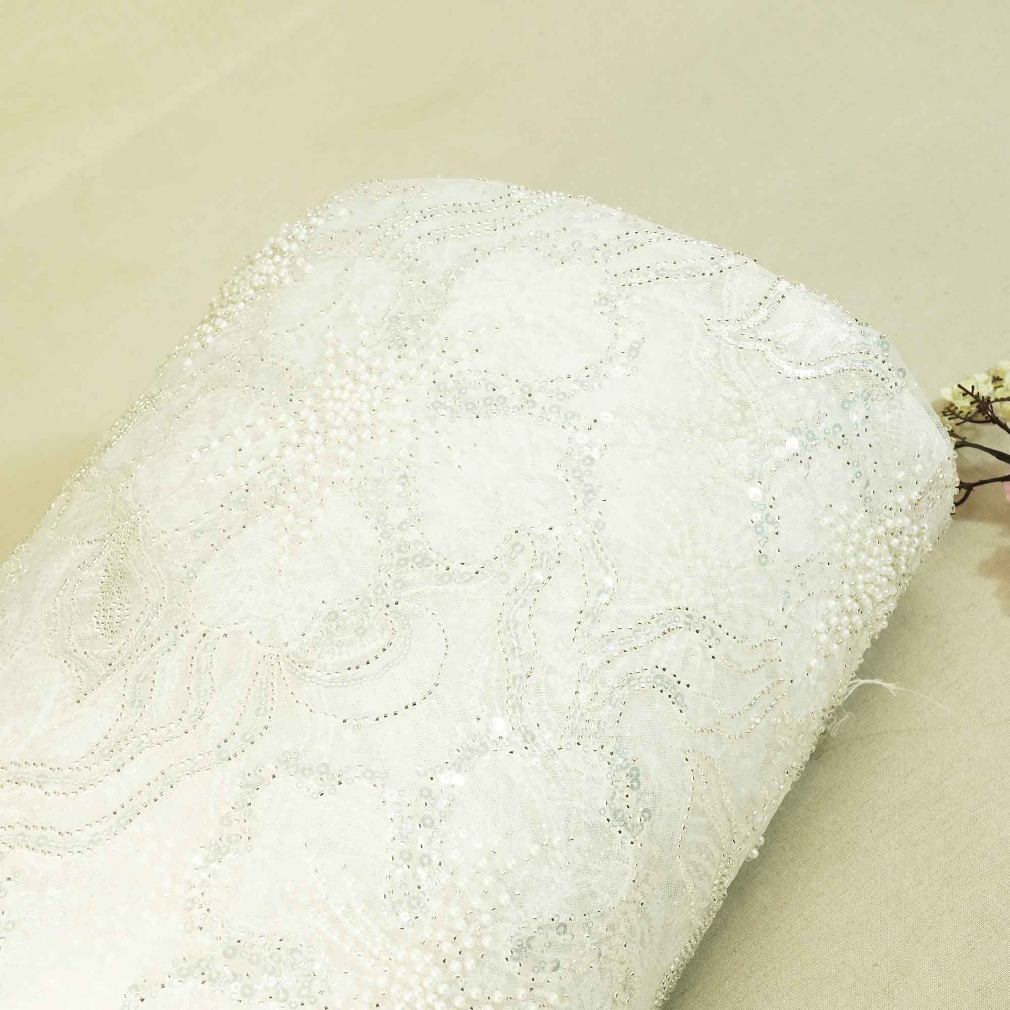 White Embroidery Dyeable Net Fabric LFP-27195