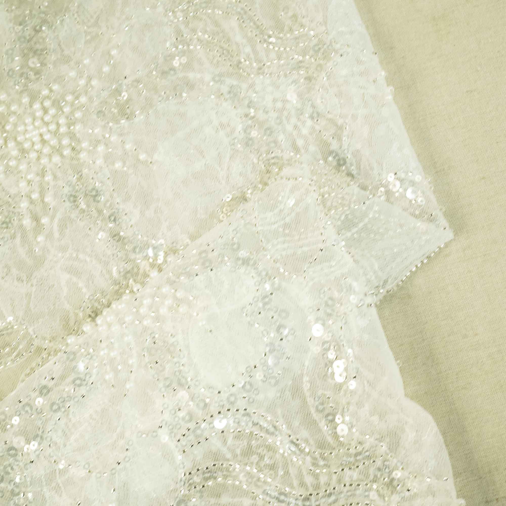 White Embroidery Dyeable Net Fabric LFP-27195 - Image 2