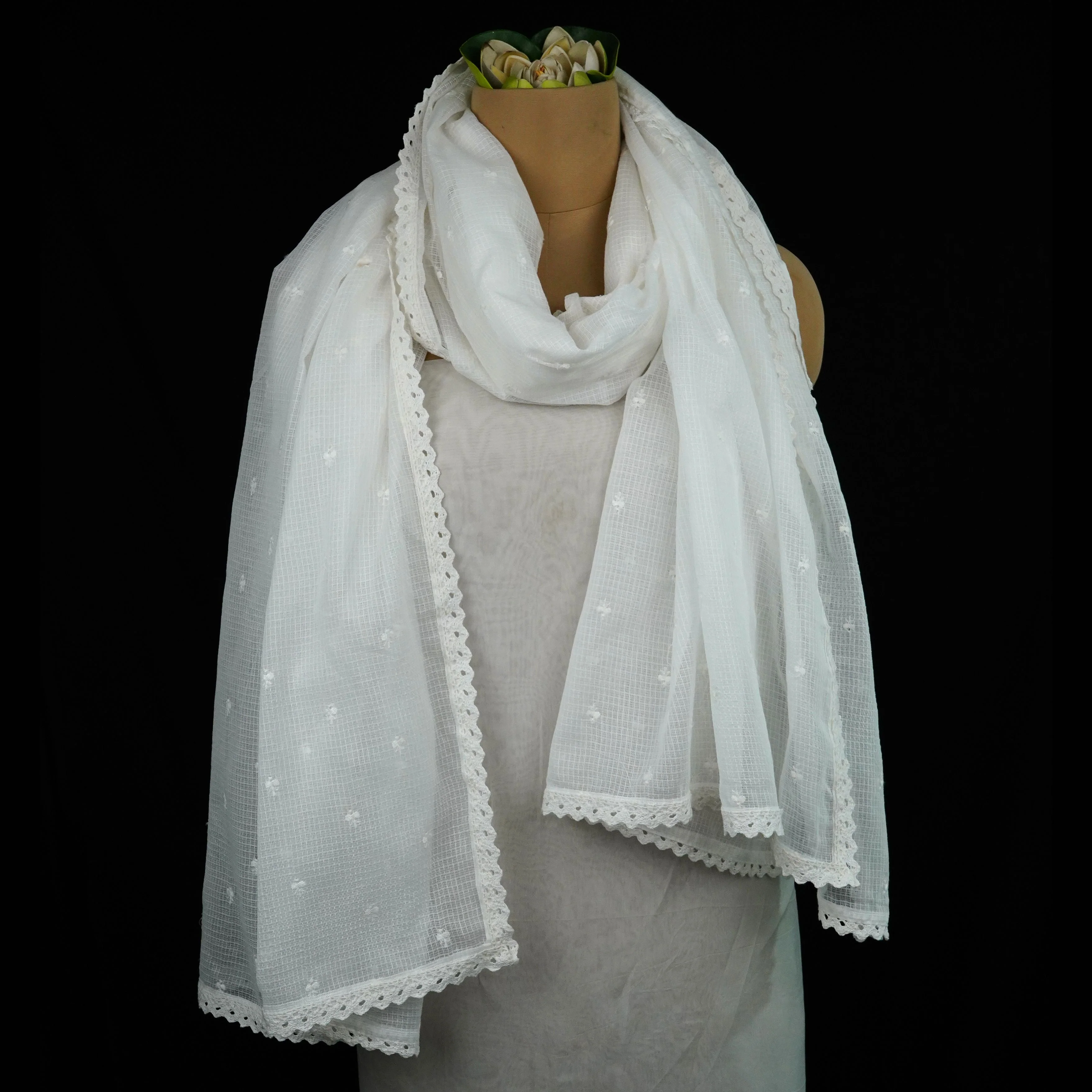 White Dyeable embroidery Chiffon Dupatta SST-31011 - Image 5