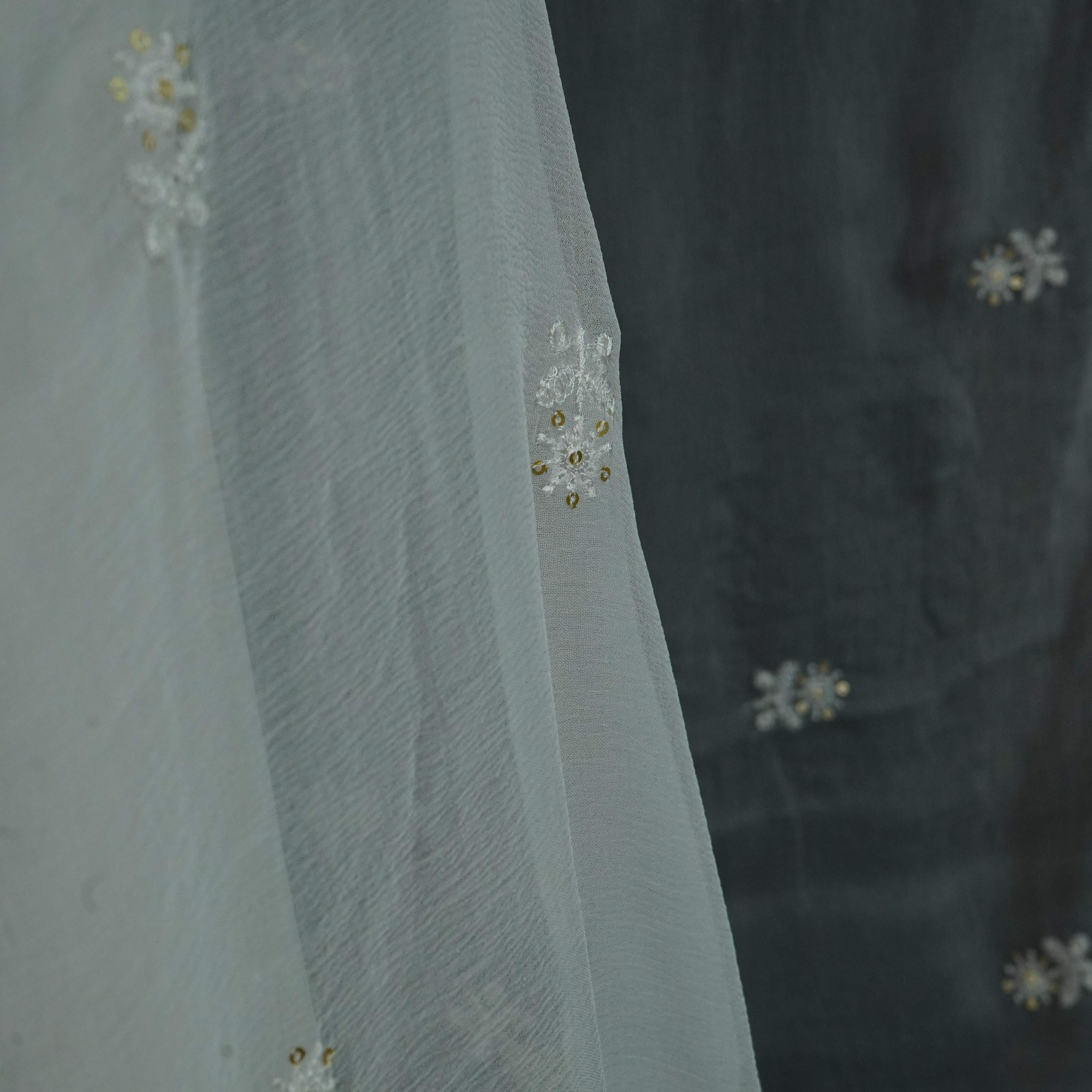 White Dyeable embroidery Chiffon Dupatta SST-31013 - Image 2