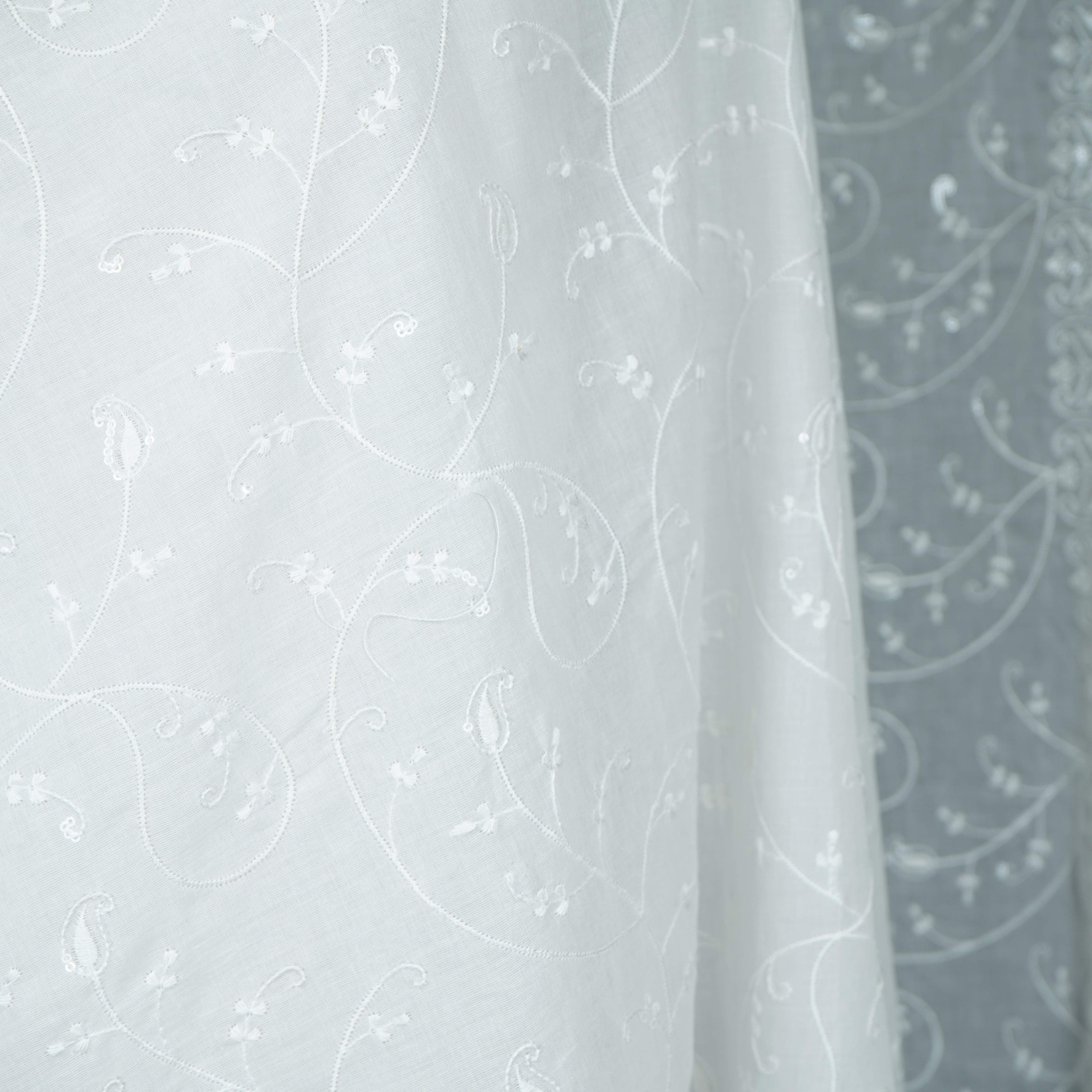 White Dyeable floral thread embroidery Mulmul Dupatta SST-31022 - Image 3