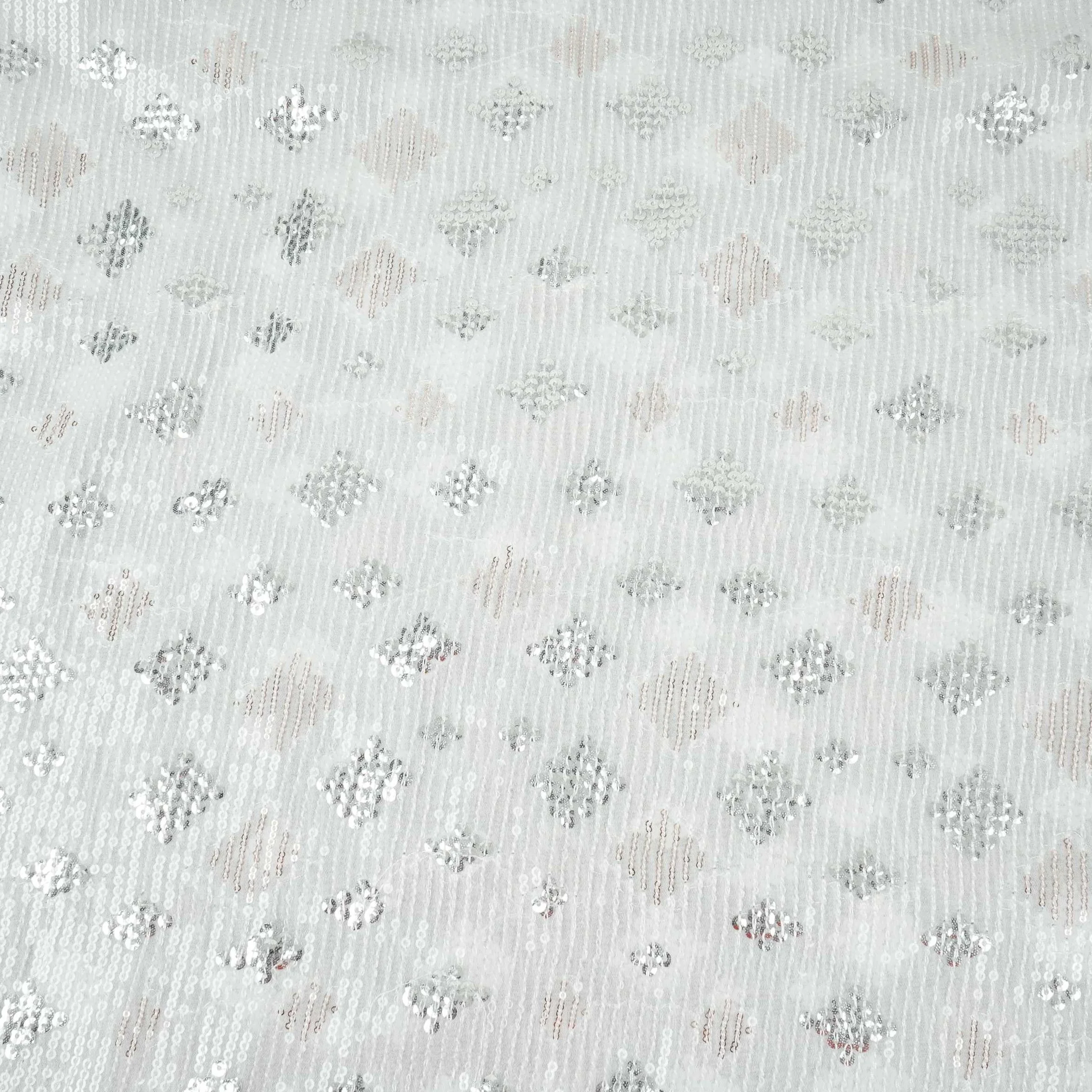 White Dyeable Geometrical Sequins Embroidery Georgette Fabric DR-32403 - Image 2