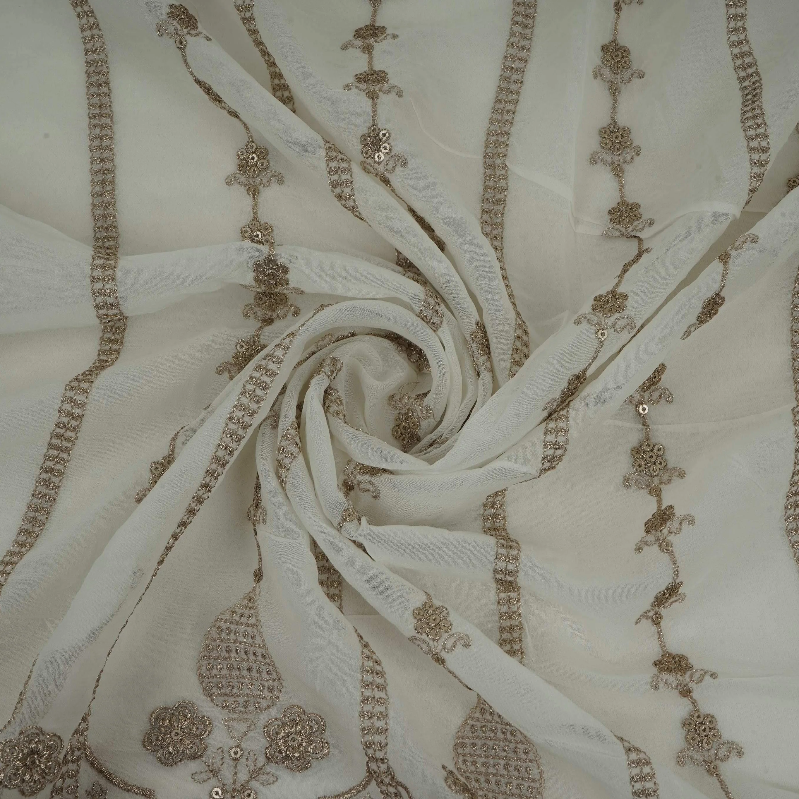 White Dyeable Heavy Zari Sequins Embroidery Georgette Fabric DR-32386 - Image 4