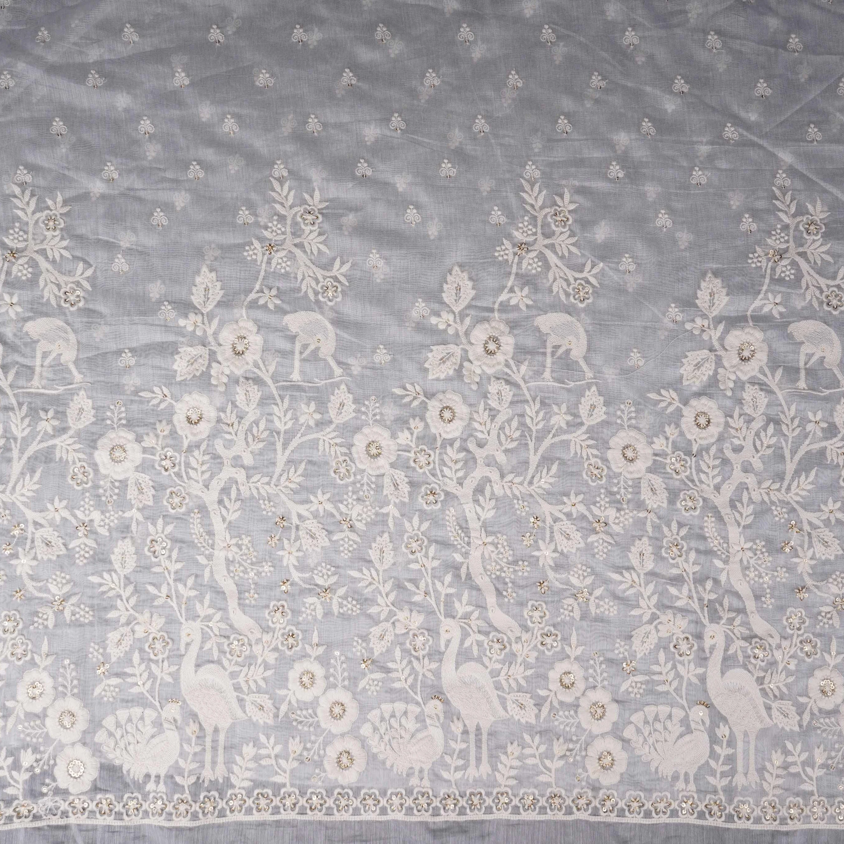 White Dyeable jaal embroidery Mul Chanderi Fabric SNTF-31866 - Image 2