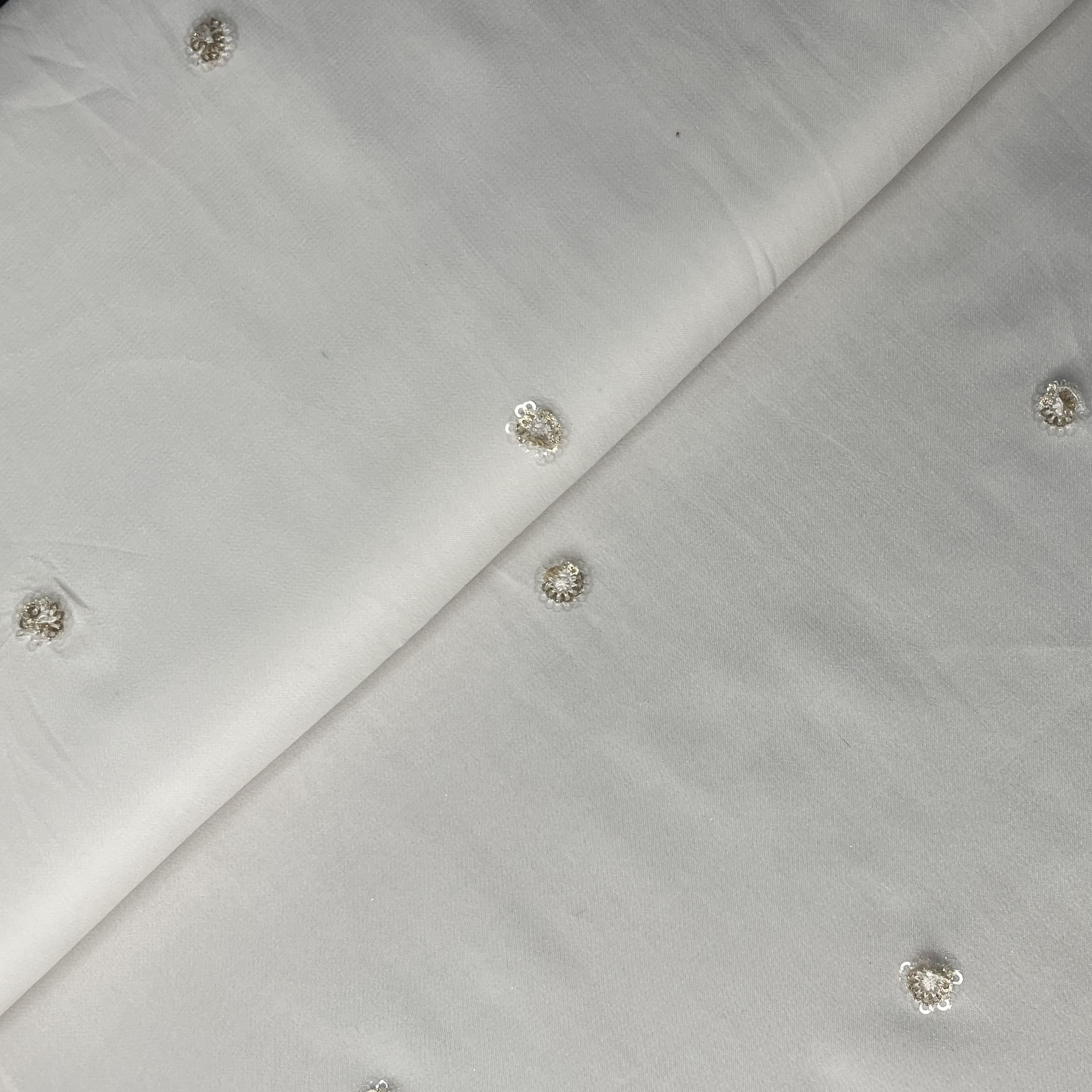 White Dyeable Mirror Embroidery Georgette Fabric 18790 - Image 3