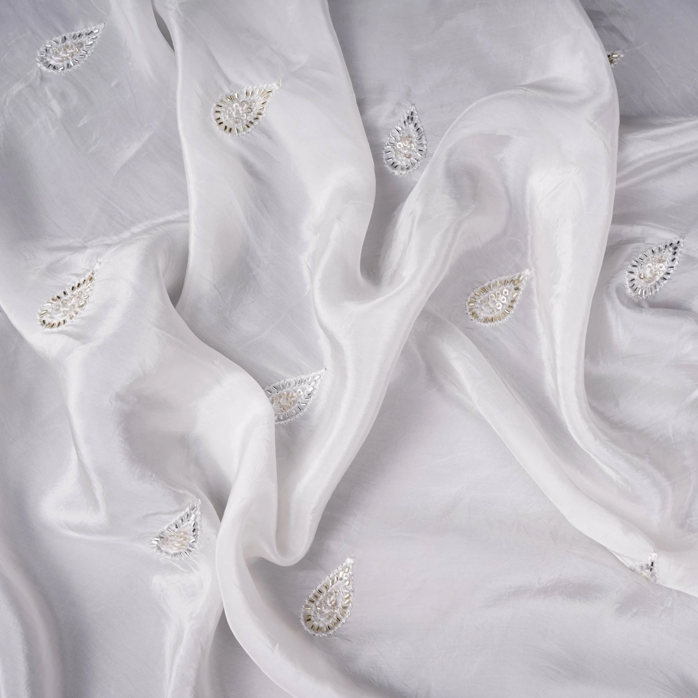 White Dyeable Pearl Cutdana embroidery Crepe Fabric VFS-31685 - Image 3