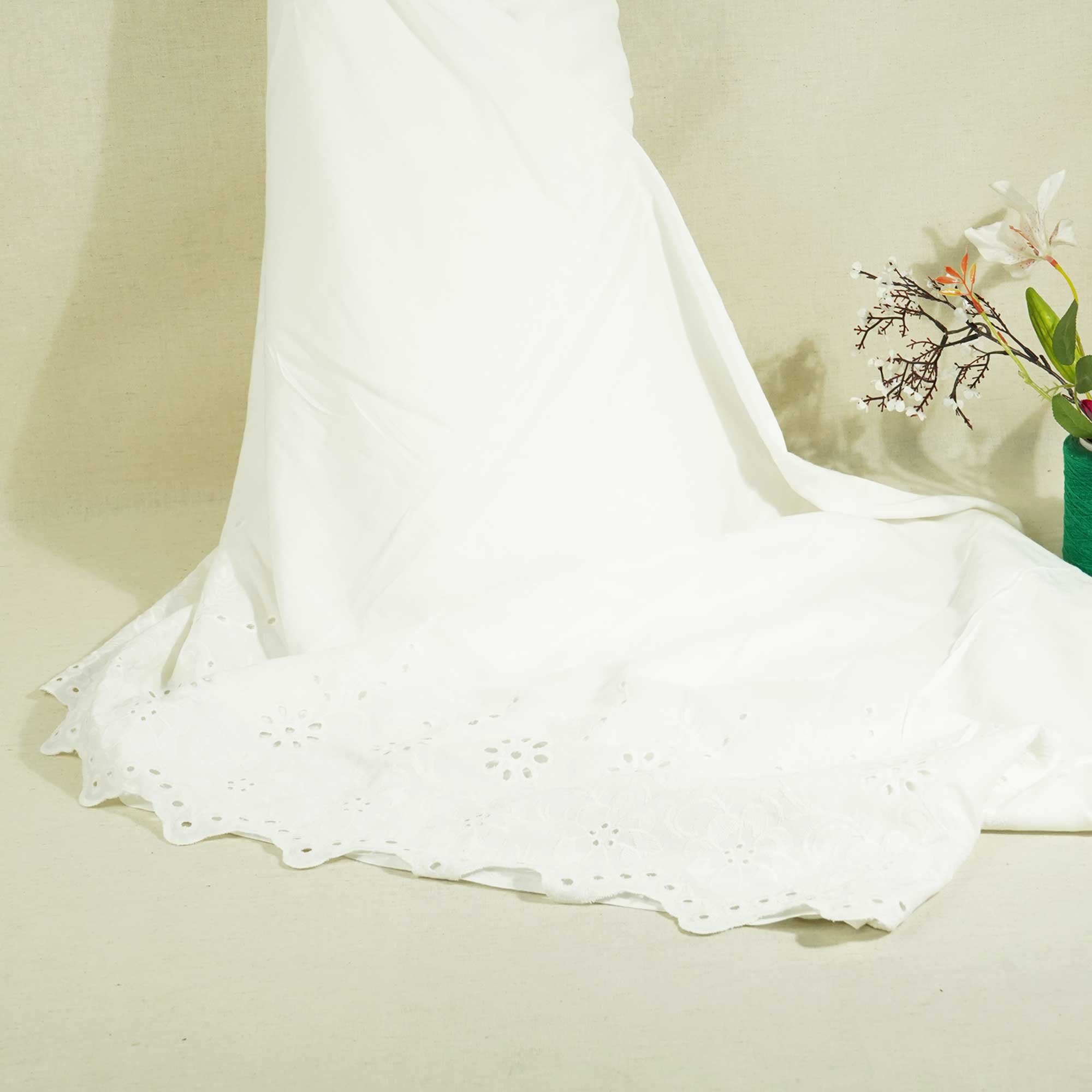 White Dyeable Schiffli on Border Cotton Fabric AF-25505 - Image 2