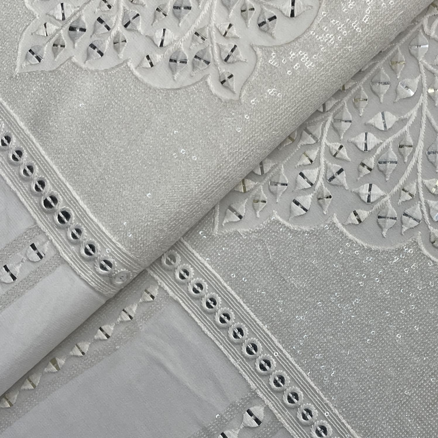 White Dyeable Sequins Embroidery Georgette Fabric 18786 - Image 3
