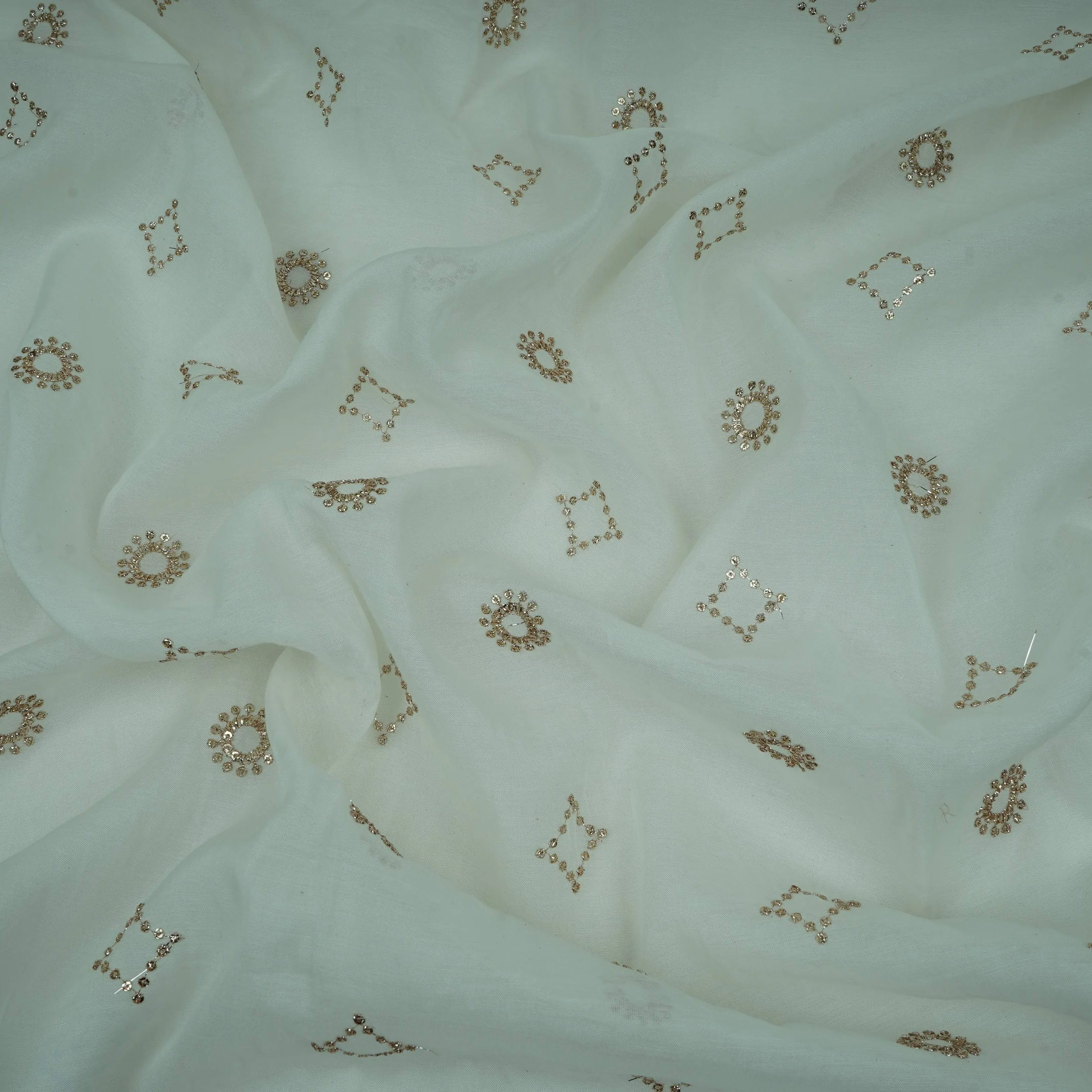 White Dyeable Sequins Embroidery Malai Chanderi Fabric VF-32325 - Image 3
