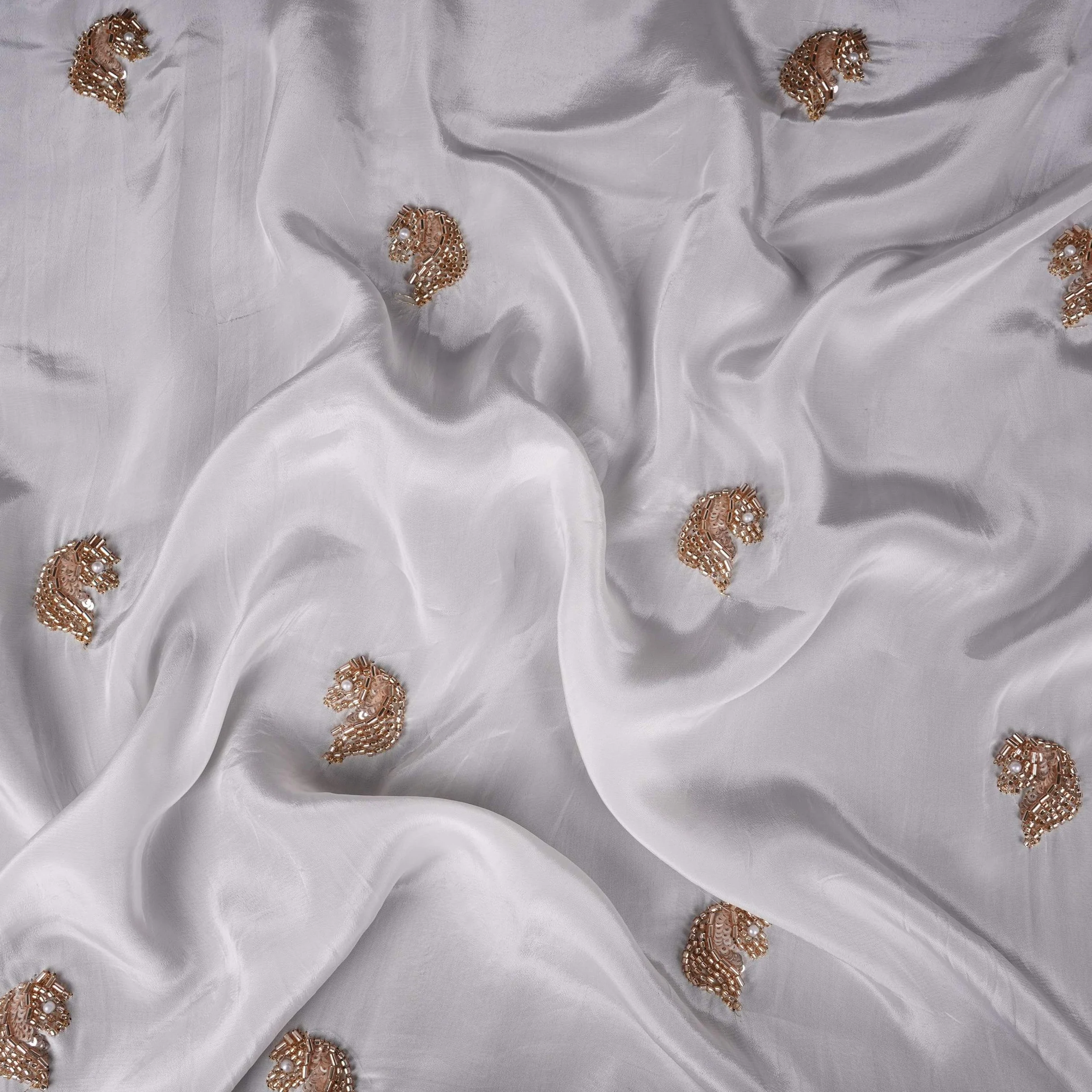 White dyeable thread cutdana embroidery Crepe Fabric VFS-31523 - Image 3