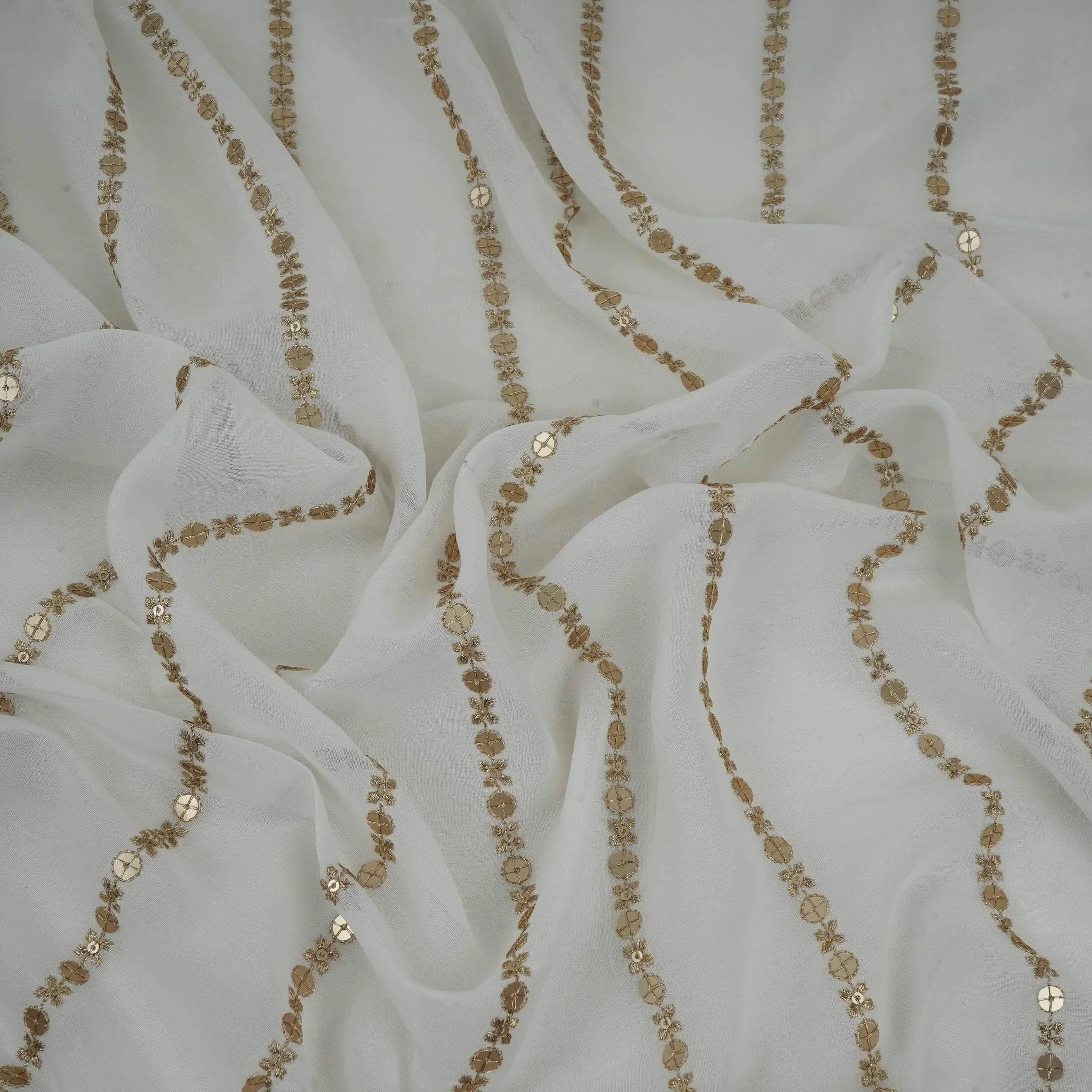 White Dyeable Zari Stripes With Sequins Embroidery Georgette Fabric DR-32372 - Image 3