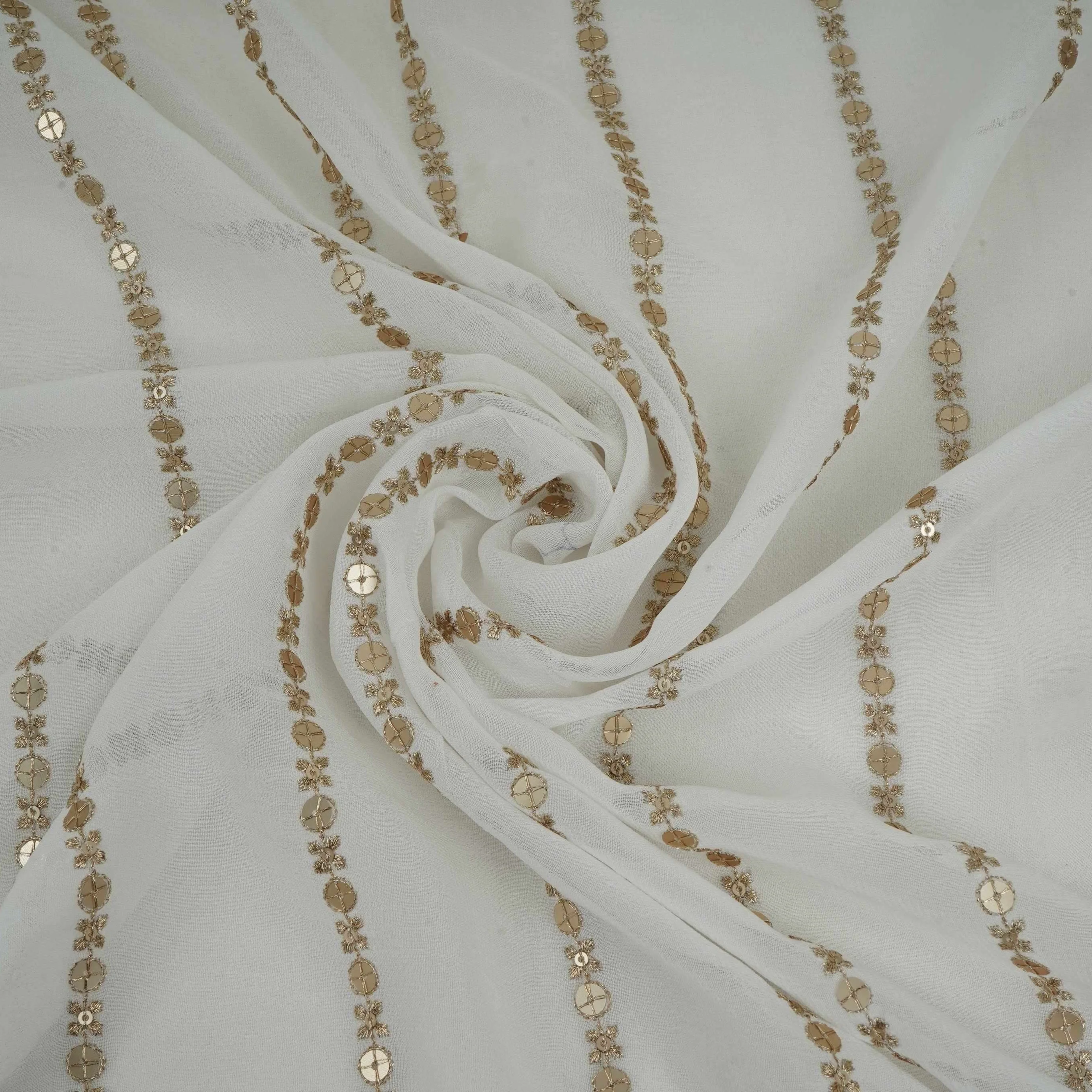 White Dyeable Zari Stripes With Sequins Embroidery Georgette Fabric DR-32372 - Image 4