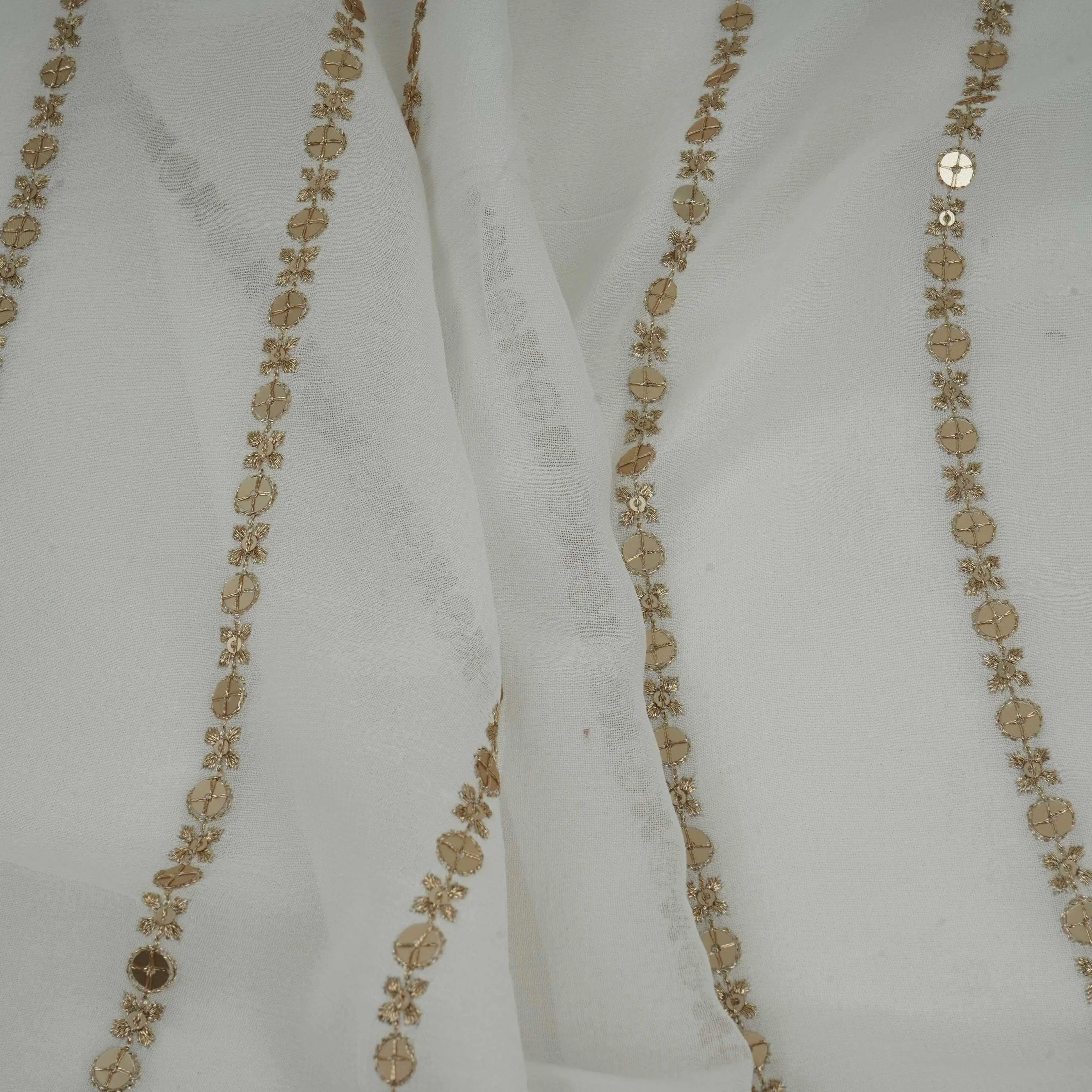 White Dyeable Zari Stripes With Sequins Embroidery Georgette Fabric DR-32372 - Image 5
