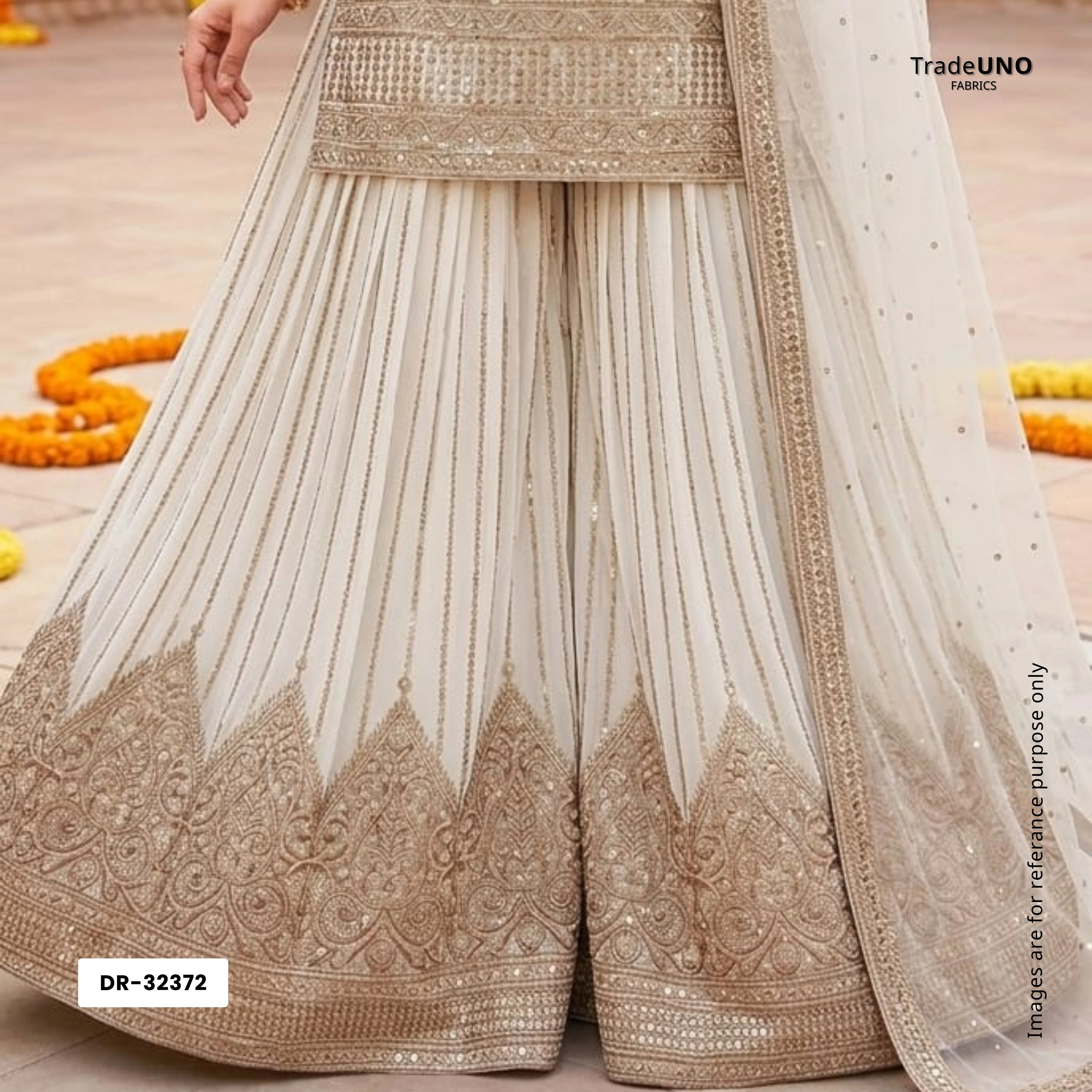 White Dyeable Zari Stripes With Sequins Embroidery Georgette Fabric DR-32372 - Image 7