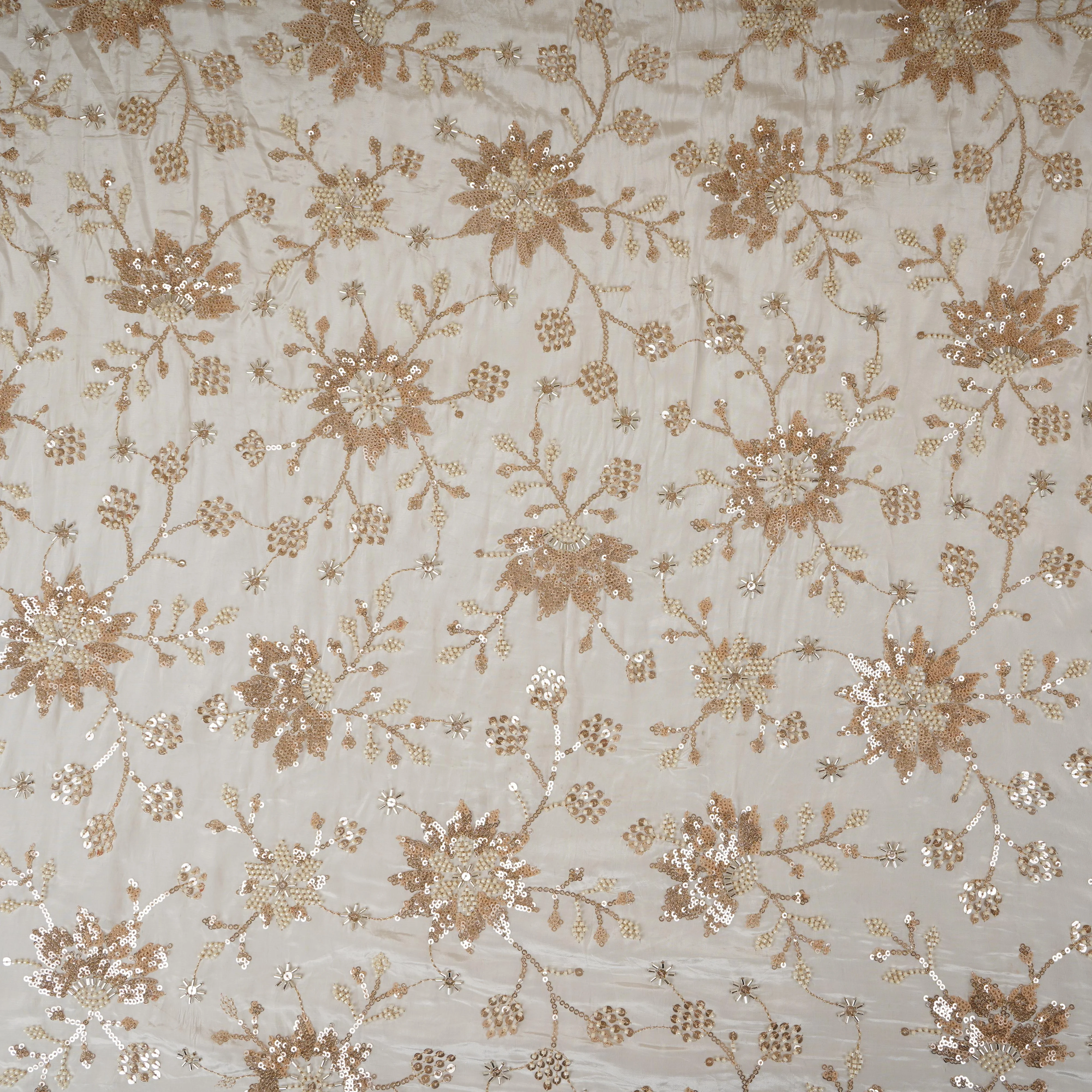 White floral Cutdana embroidery Crepe Fabric STF-29671 - Image 2