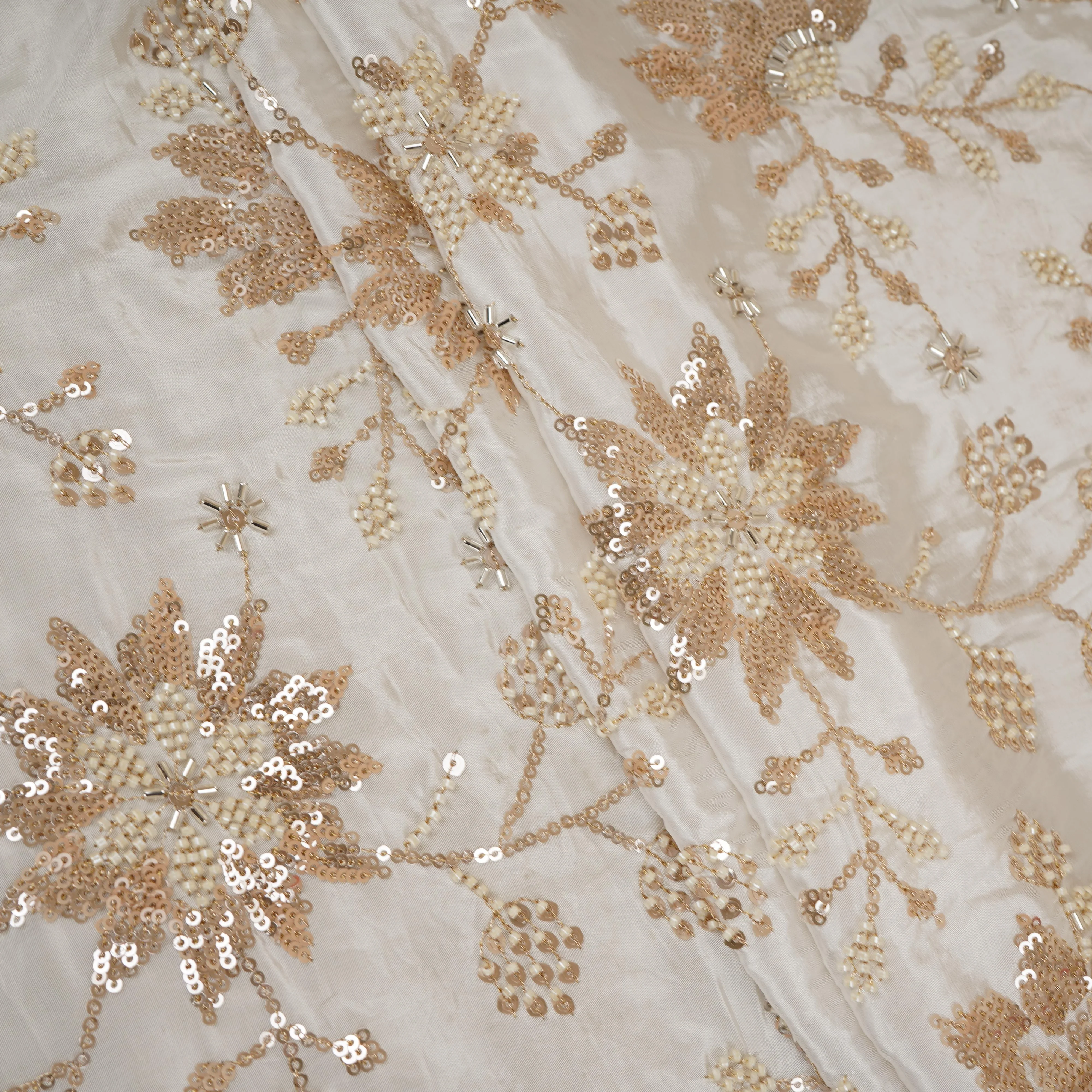 White floral Cutdana embroidery Crepe Fabric STF-29671 - Image 4