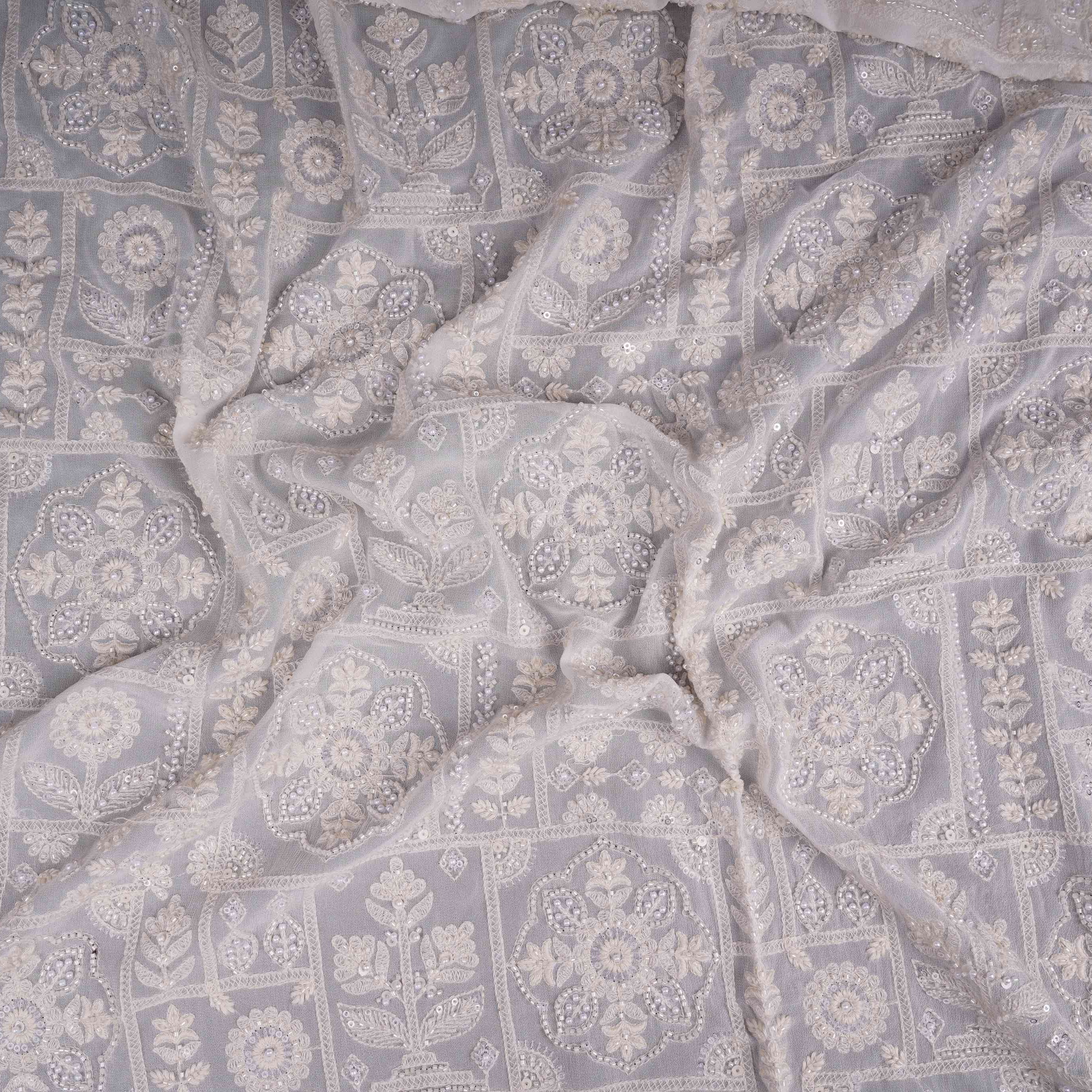 White Floral Cutdana Embroidery Georgette Fabric SGS-30699 - Image 5
