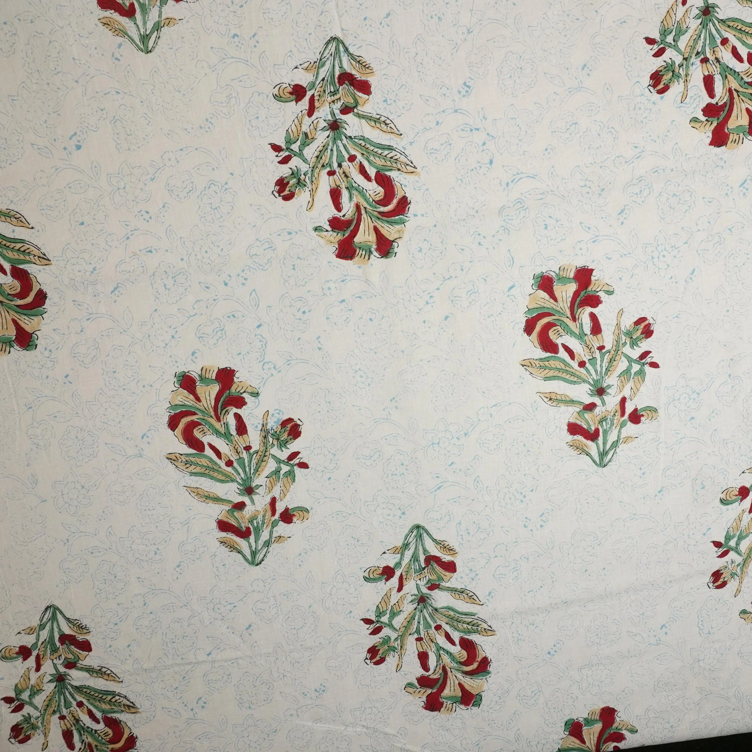 White Floral Handblock Print Cotton Fabric DH-29442 - Image 2