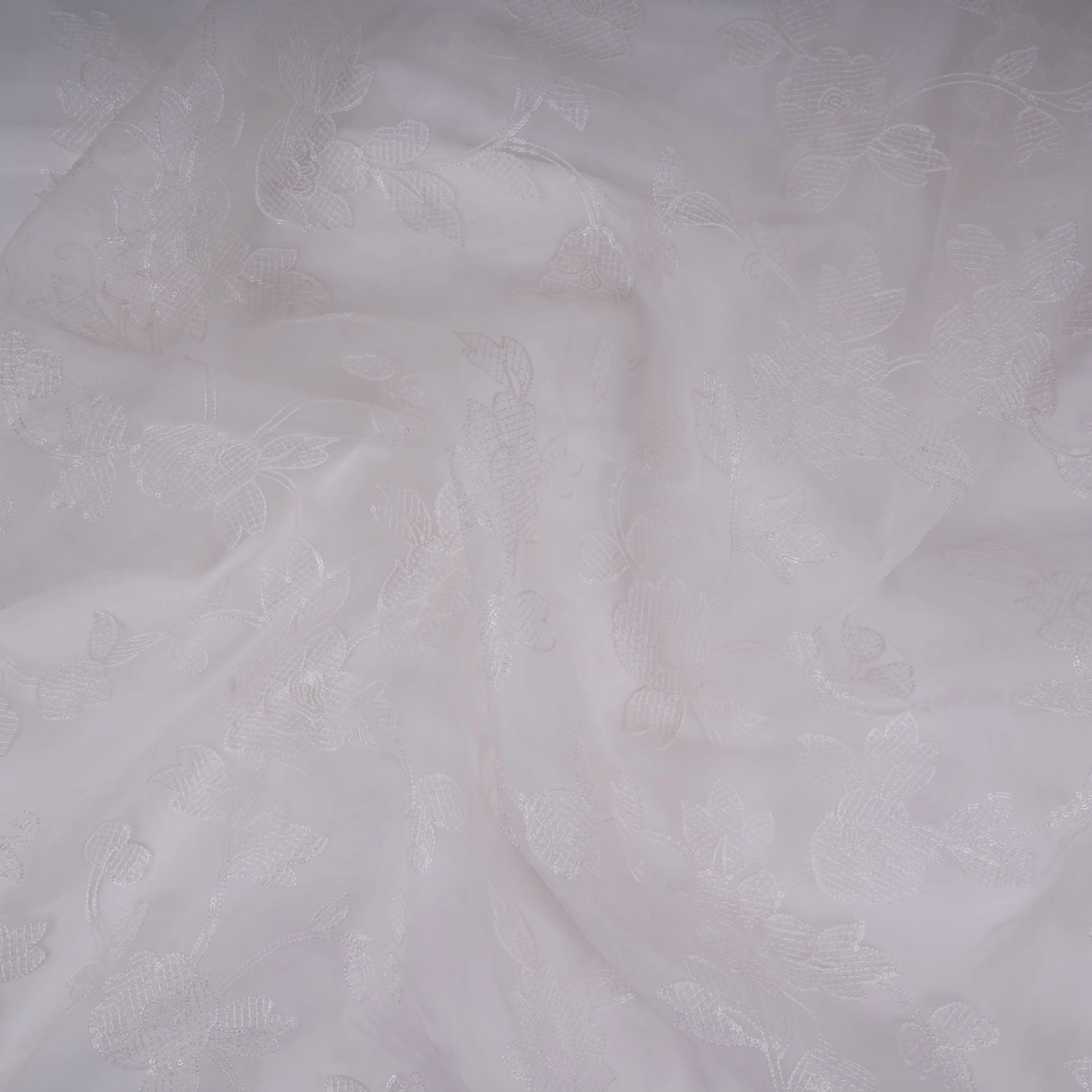 White floral jaal embroidery Pure 27gm Organza Fabric GPF-32092 - Image 3