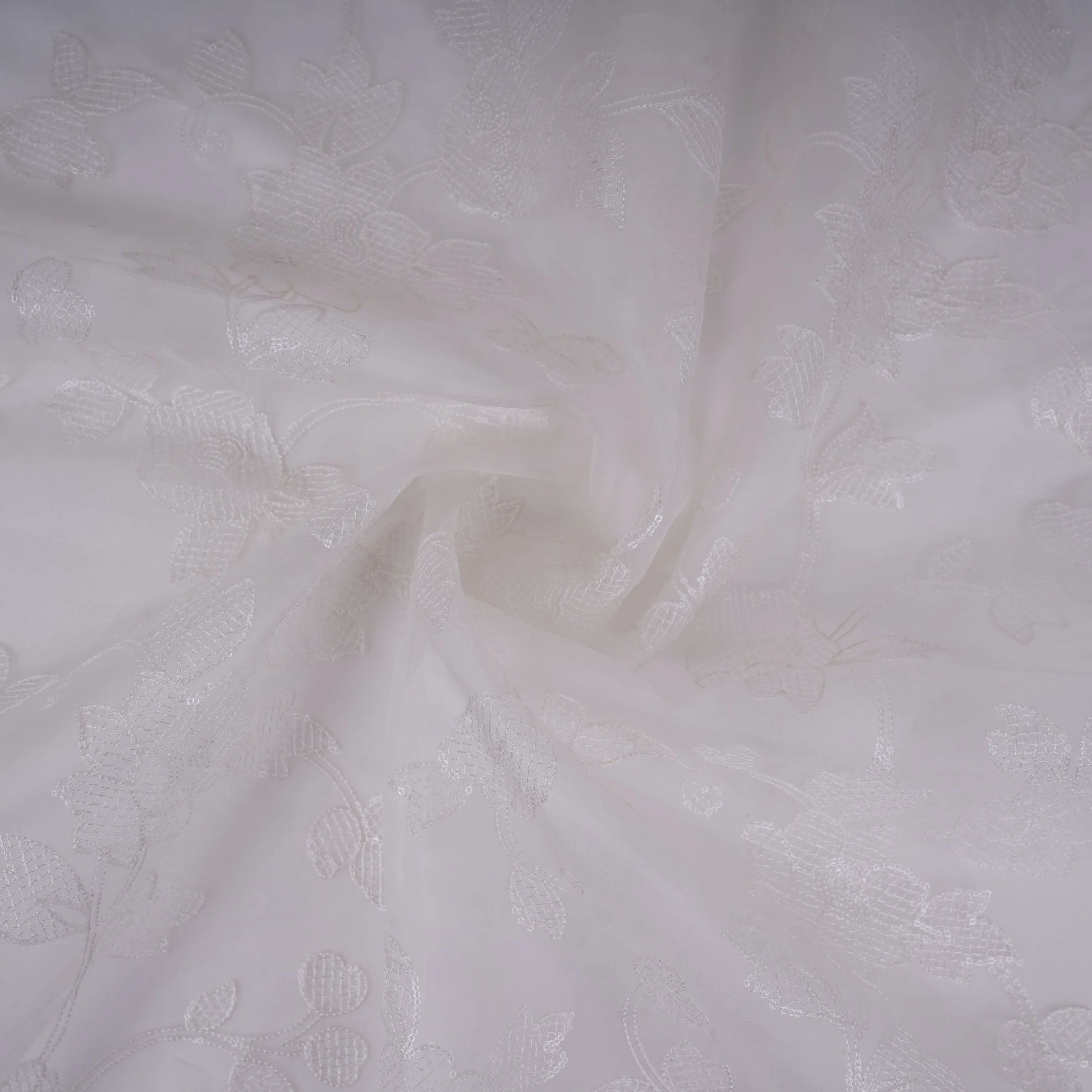 White floral jaal embroidery Pure 27gm Organza Fabric GPF-32092 - Image 4
