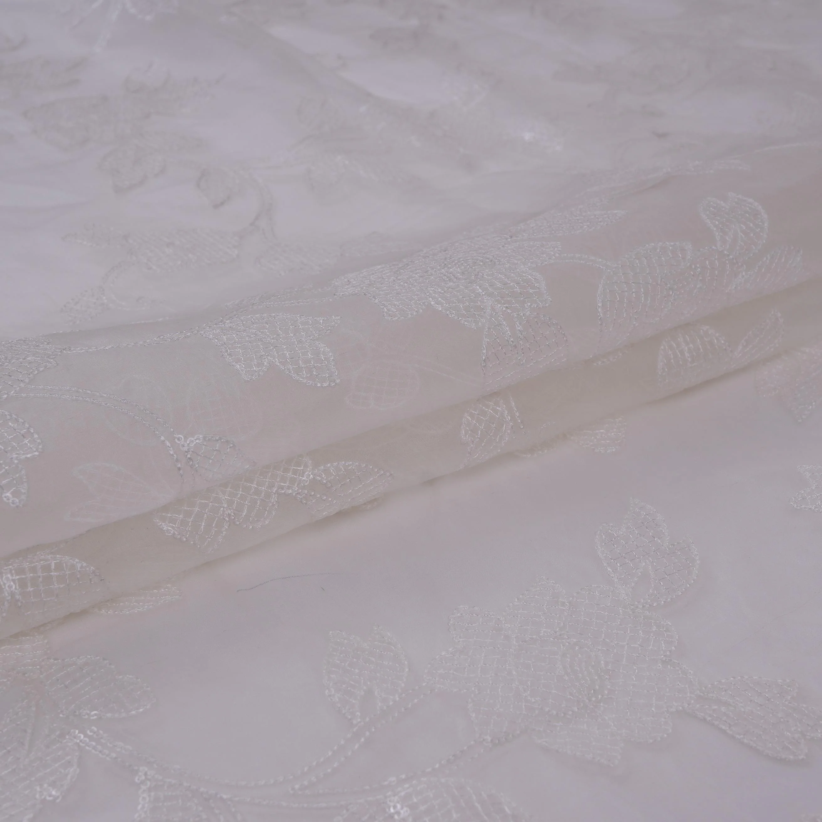 White floral jaal embroidery Pure 27gm Organza Fabric GPF-32092 - Image 5